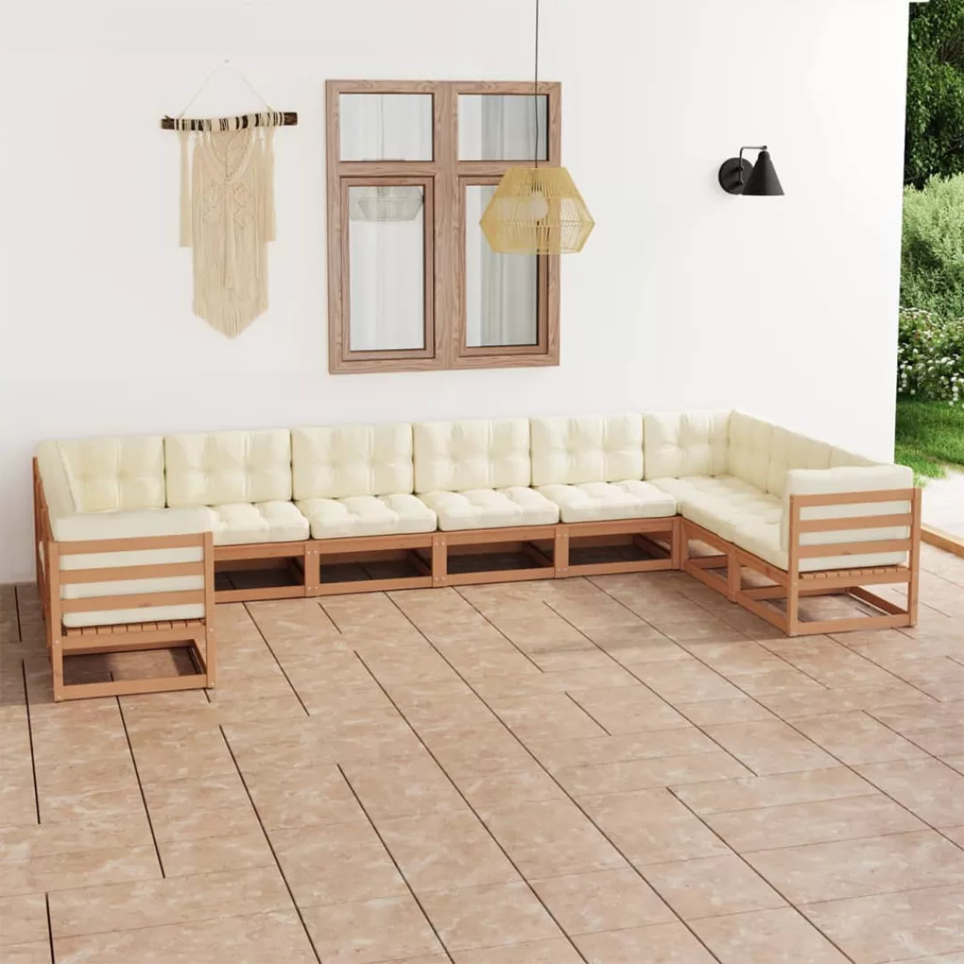 10-tlg. Garten-lounge-set Kissen Honigbraun Kiefer Massivholz günstig online kaufen