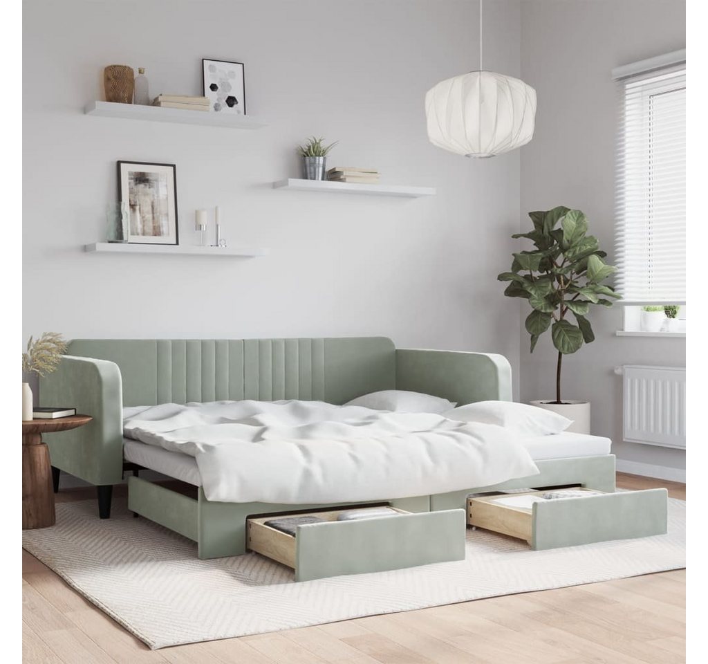 furnicato Bett Tagesbett Ausziehbar mit Schubladen Hellgrau 100x200 cm Samt günstig online kaufen