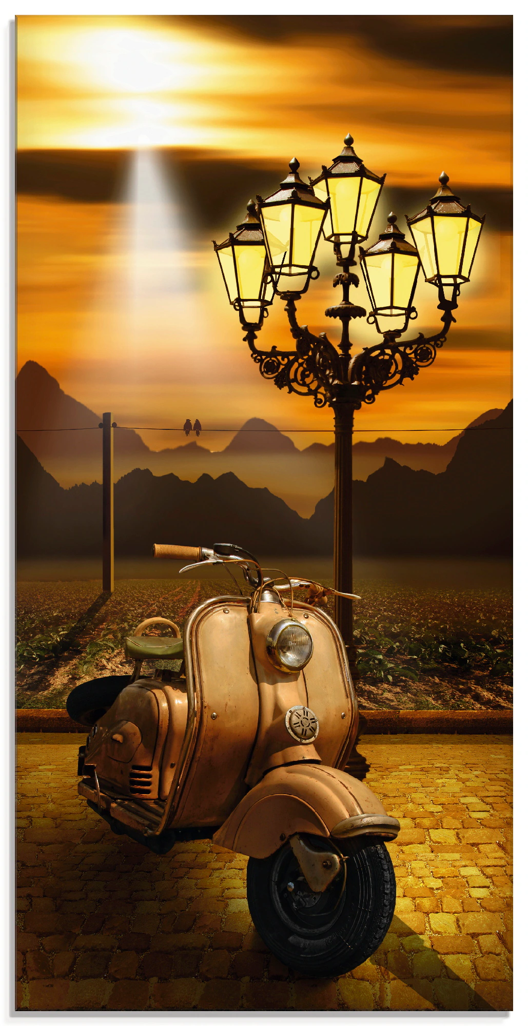 Artland Glasbild "Oldtimer Motorroller romantisch", Motorräder & Roller, (1 günstig online kaufen