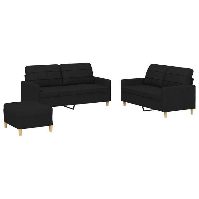 vidaXL Sofa Sofagarnitur mit Kissen Stoff, Standard + Fusshocker, Schwarz günstig online kaufen