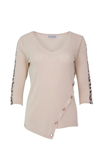 Passioni 3/4 Arm-Pullover in Beige, mit Leopardenstreifen am Arm und asymme günstig online kaufen