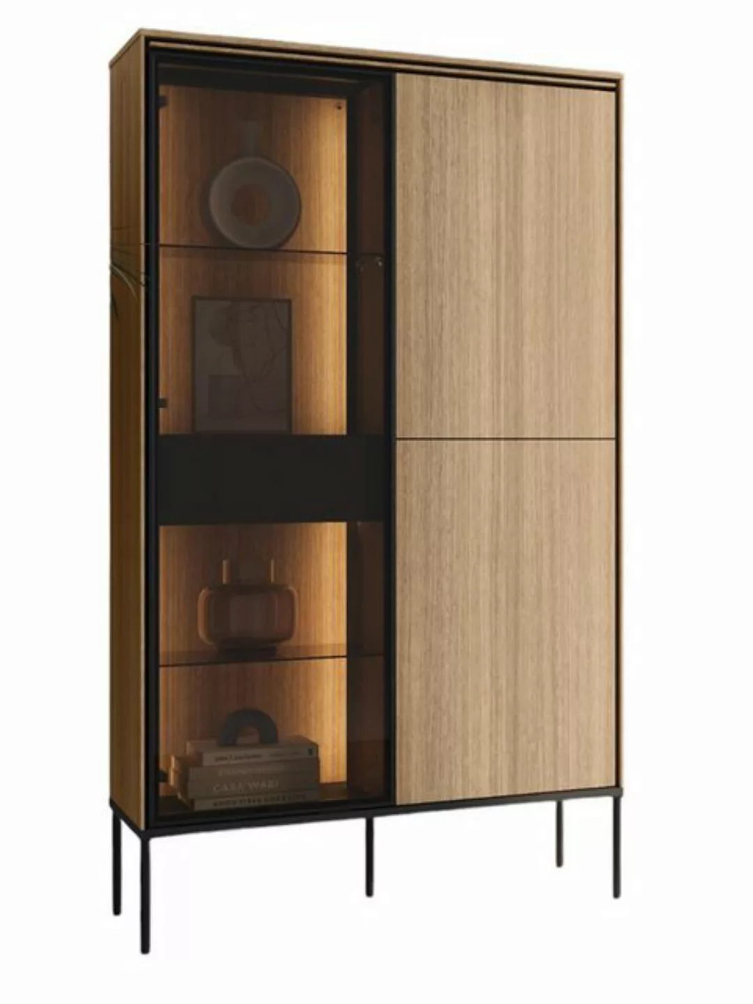 Compleo Vitrine modern, Eiche linearer, Elegant Vitrine, Breite: 90 cm günstig online kaufen