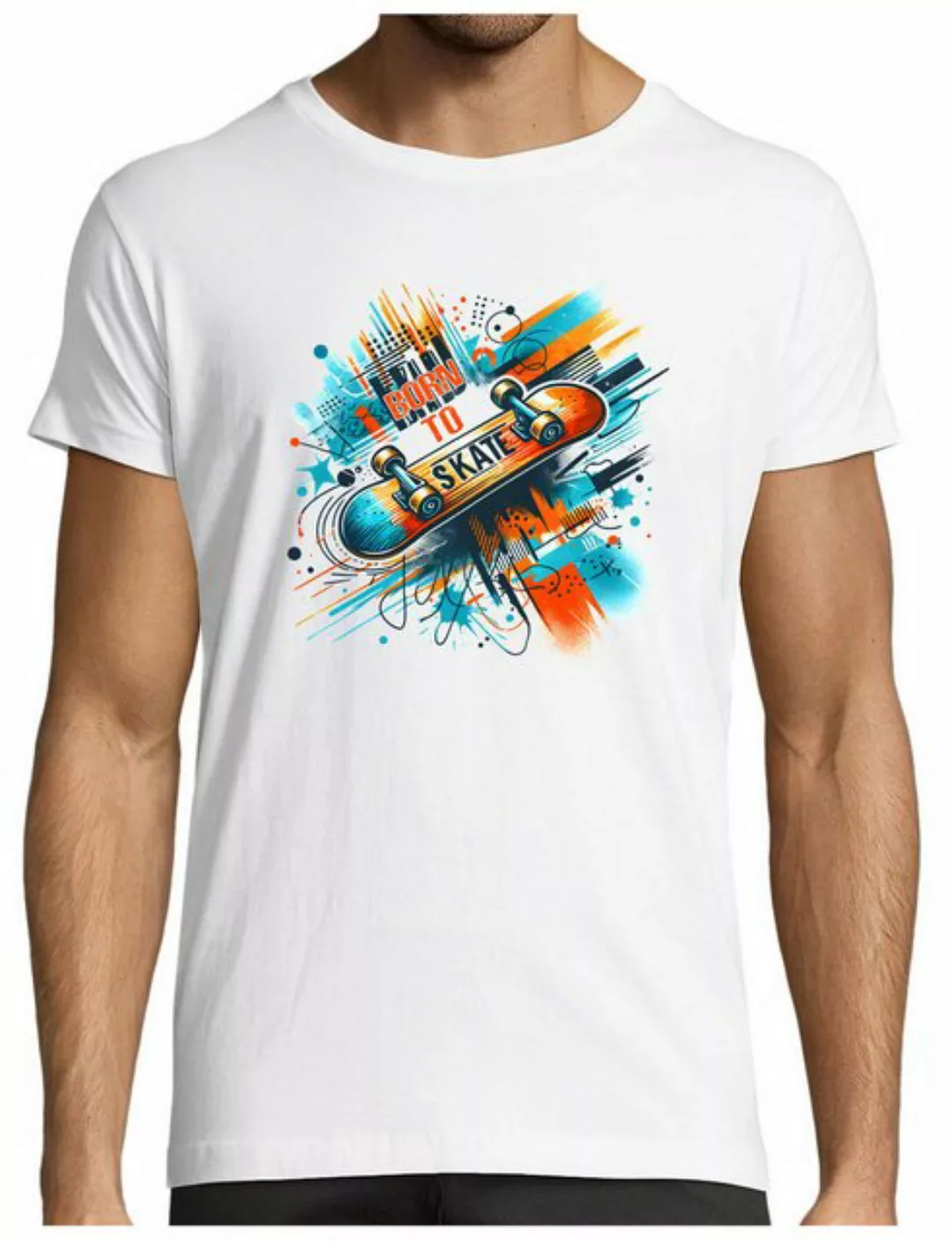 MyDesign24 T-Shirt Herren Skater Shirt "Born to Skate" in Ölfarbenoptik Ska günstig online kaufen