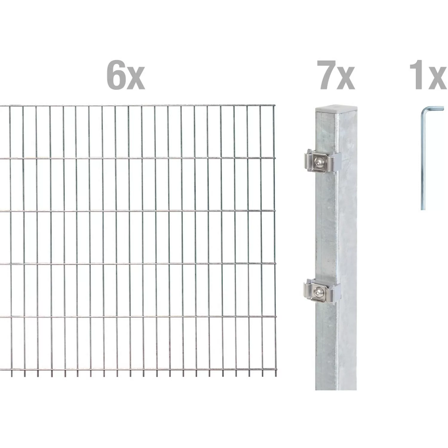 Metallzaun Grund-Set Doppelstabmatte feuerverzinkt 6 x 2 m x 1 m günstig online kaufen