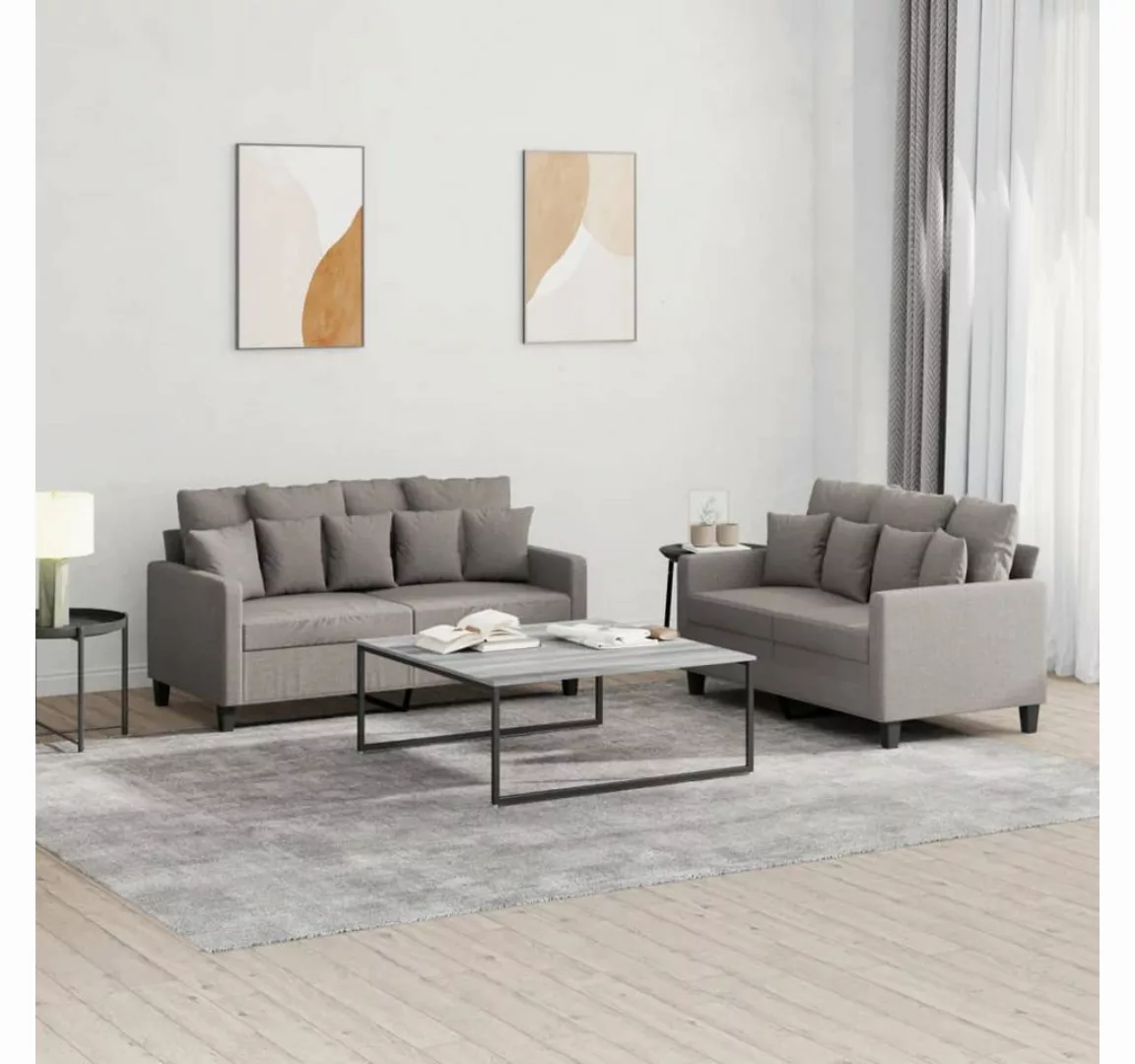 vidaXL Sofa Sofagarnitur Set mit Kissen Stoff, 2-tlg., Taupe günstig online kaufen