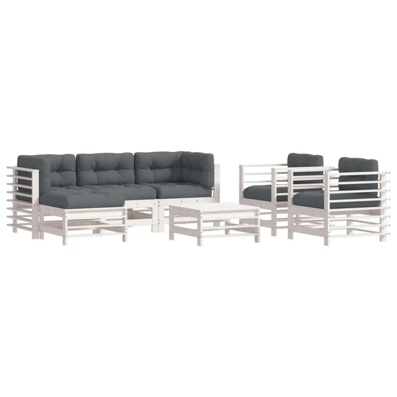 vidaXL 7-tlg Garten-Lounge-Set mit Kissen Weiß Massivholz Modell 4 günstig online kaufen