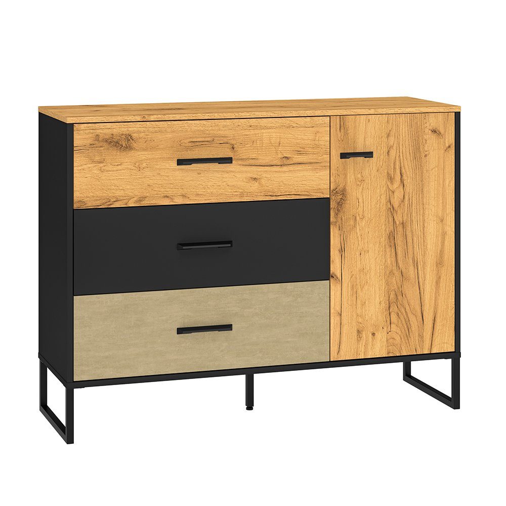 Lomadox Sideboard CASPER-131, schwarz, Eiche, sandfarben, günstig online kaufen