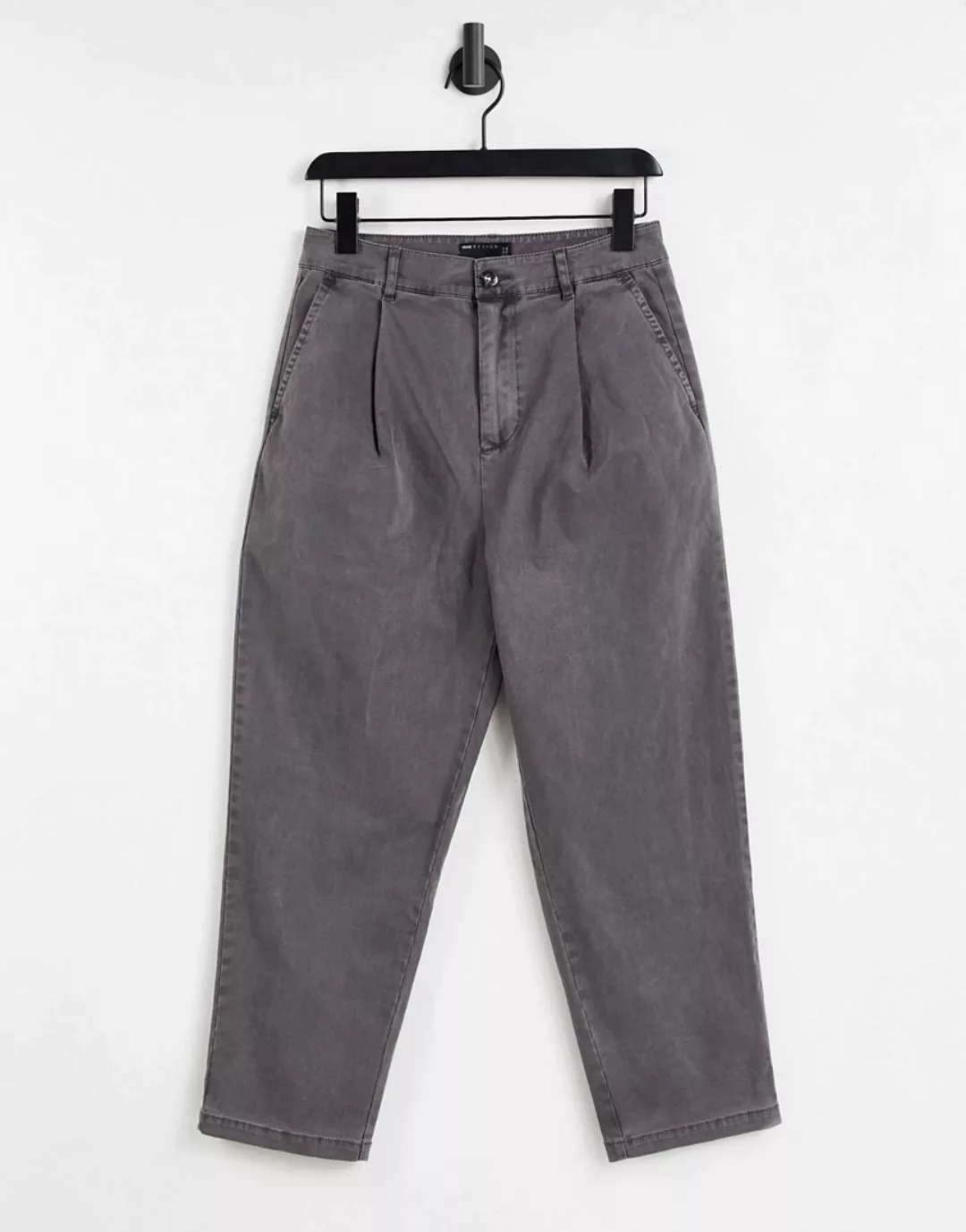 ASOS DESIGN – Weit geschnittene Hose in Anthrazit mit Falten-Grau günstig online kaufen