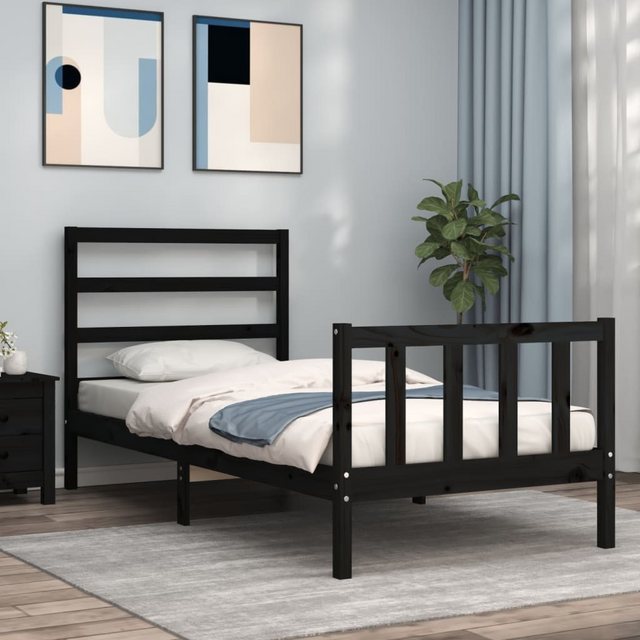 vidaXL Bett Massivholzbett mit Kopfteil Schwarz 90x190 cm günstig online kaufen