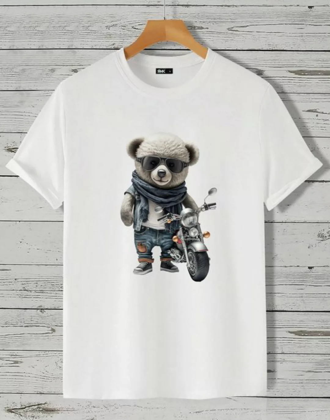 RMK T-Shirt Herren T-Shirt Rundhals mit Teddybär Motorrad günstig online kaufen