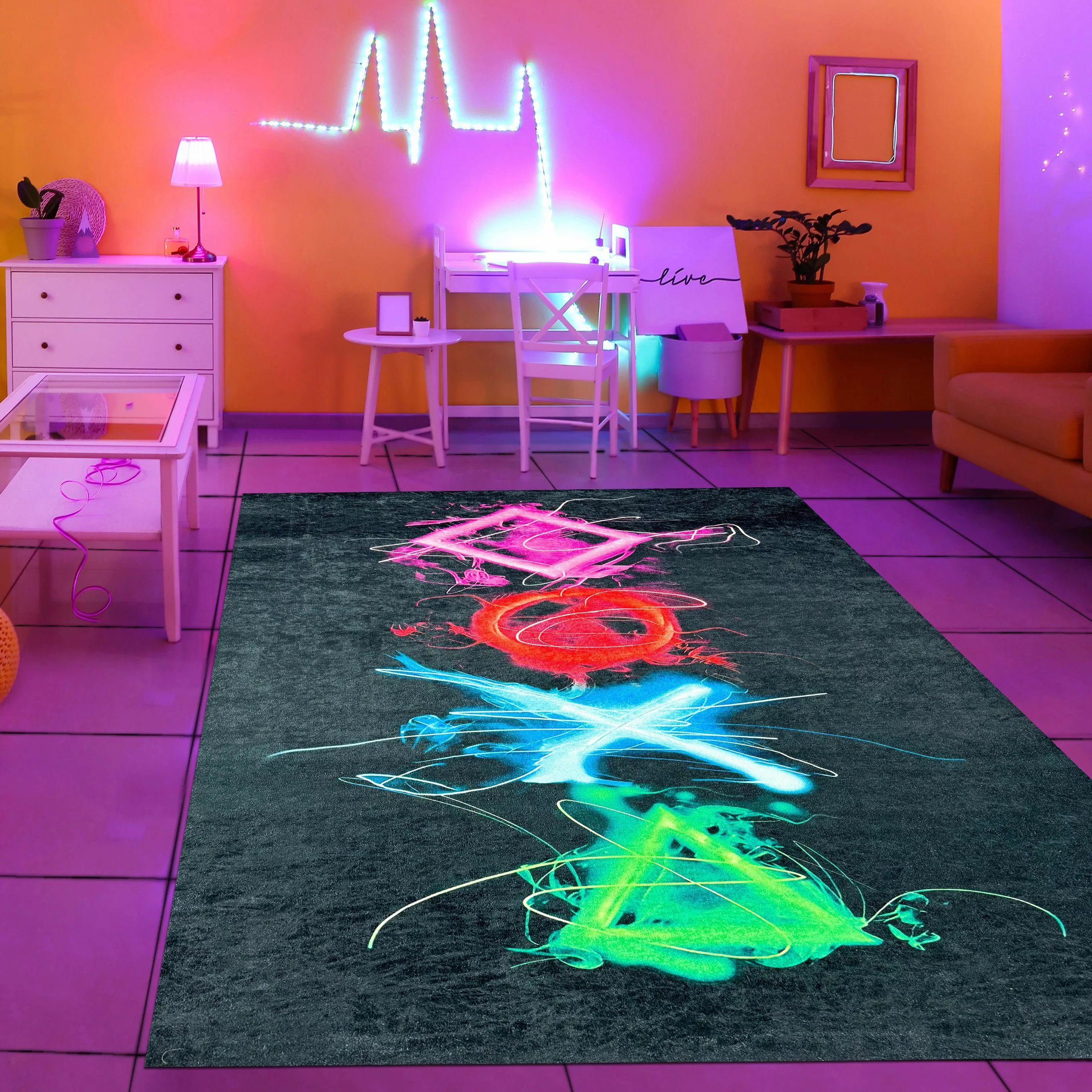 TeppichHome24 Kinderteppich Gaming Teppich mit neonfarbigen günstig online kaufen