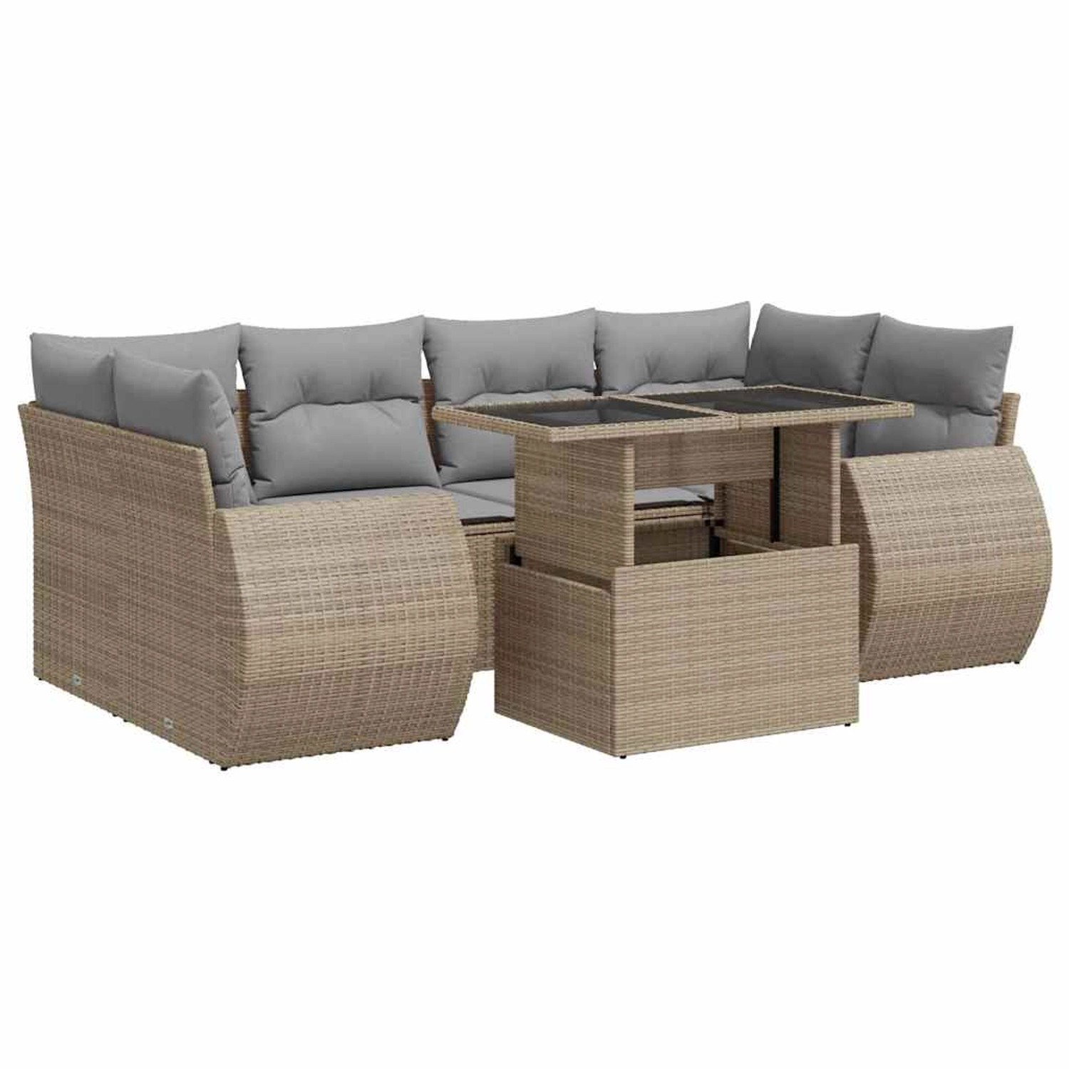 vidaXL 7-Tlg Garten-Sofagarnitur mit Kissen Beige Poly Rattan 3326590 günstig online kaufen