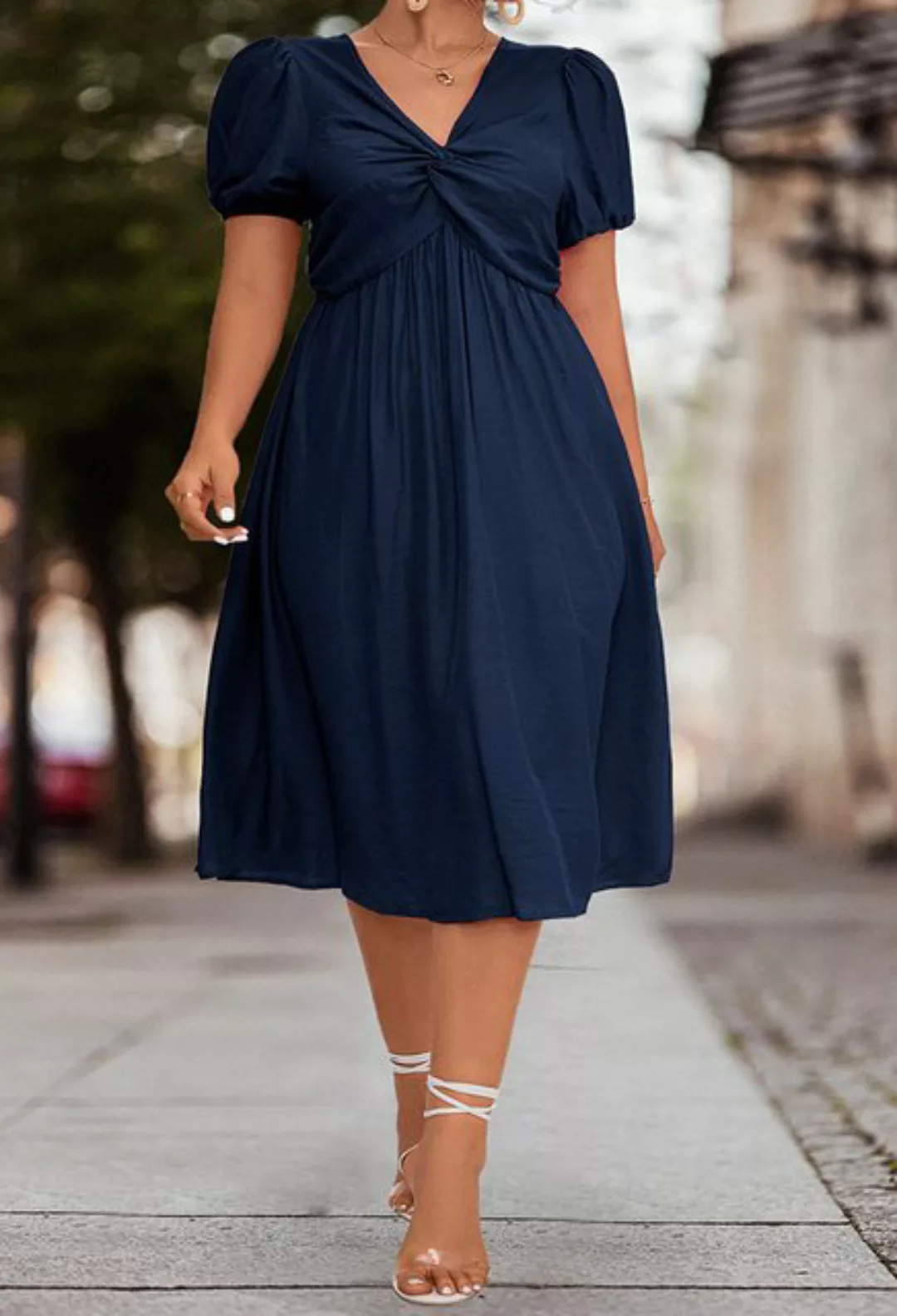 SEGUEN Sommerkleid Rüschenkleid mit kurzen Ärmeln und Twist-Effekt Atmungsa günstig online kaufen