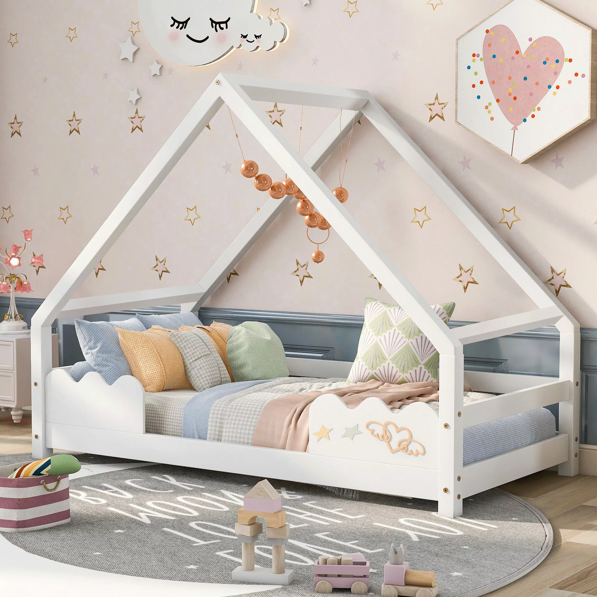 Flieks Kinderbett, Hausbett Kiefernholz Jugendbett 90x200cm günstig online kaufen