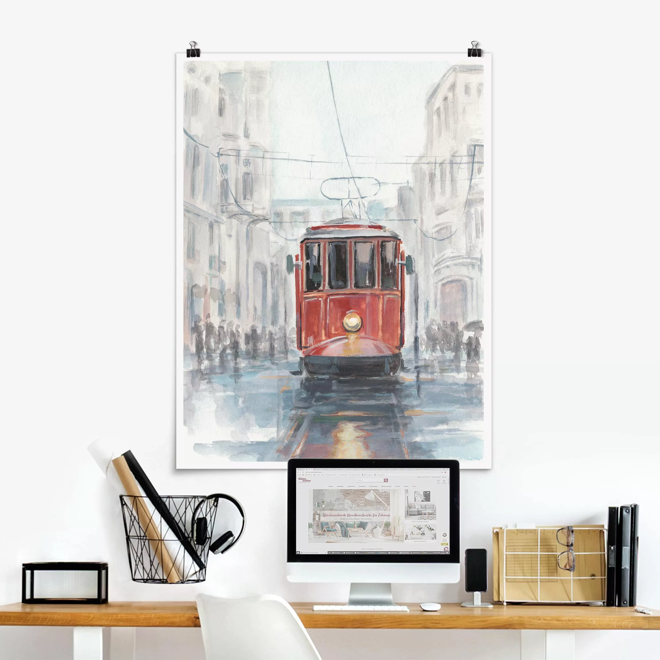 Poster Architektur & Skyline - Hochformat Straßenbahn-Studie I günstig online kaufen