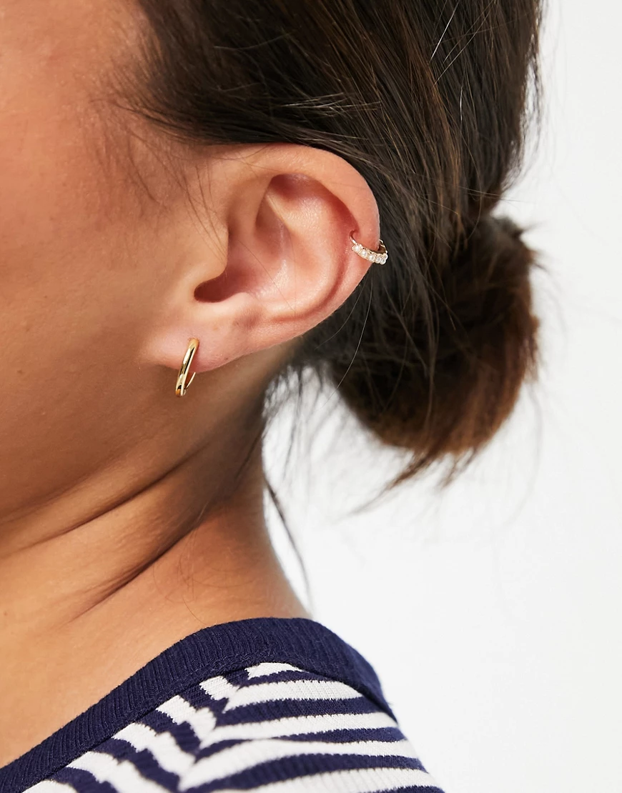 Topshop – Einzelner, goldfarbener Ohrring mit Perlenbesatz günstig online kaufen