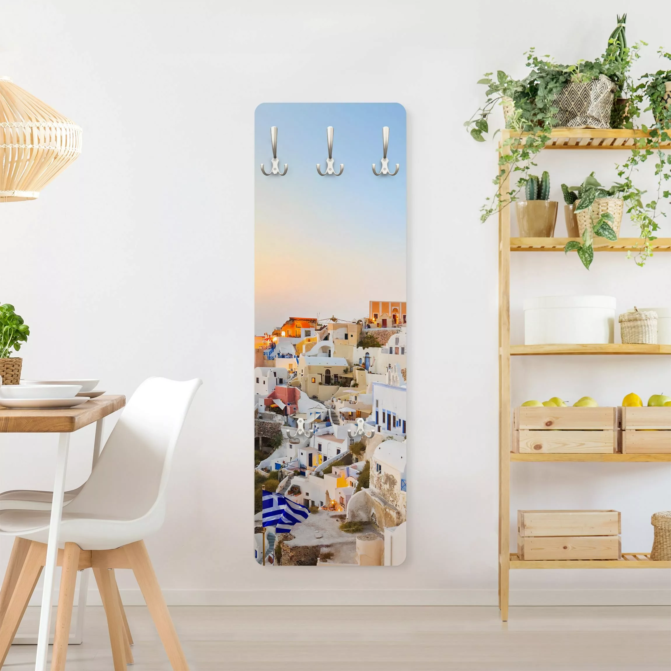 Wandgarderobe Holzpaneel Architektur & Skyline Strahlendes Santorin günstig online kaufen