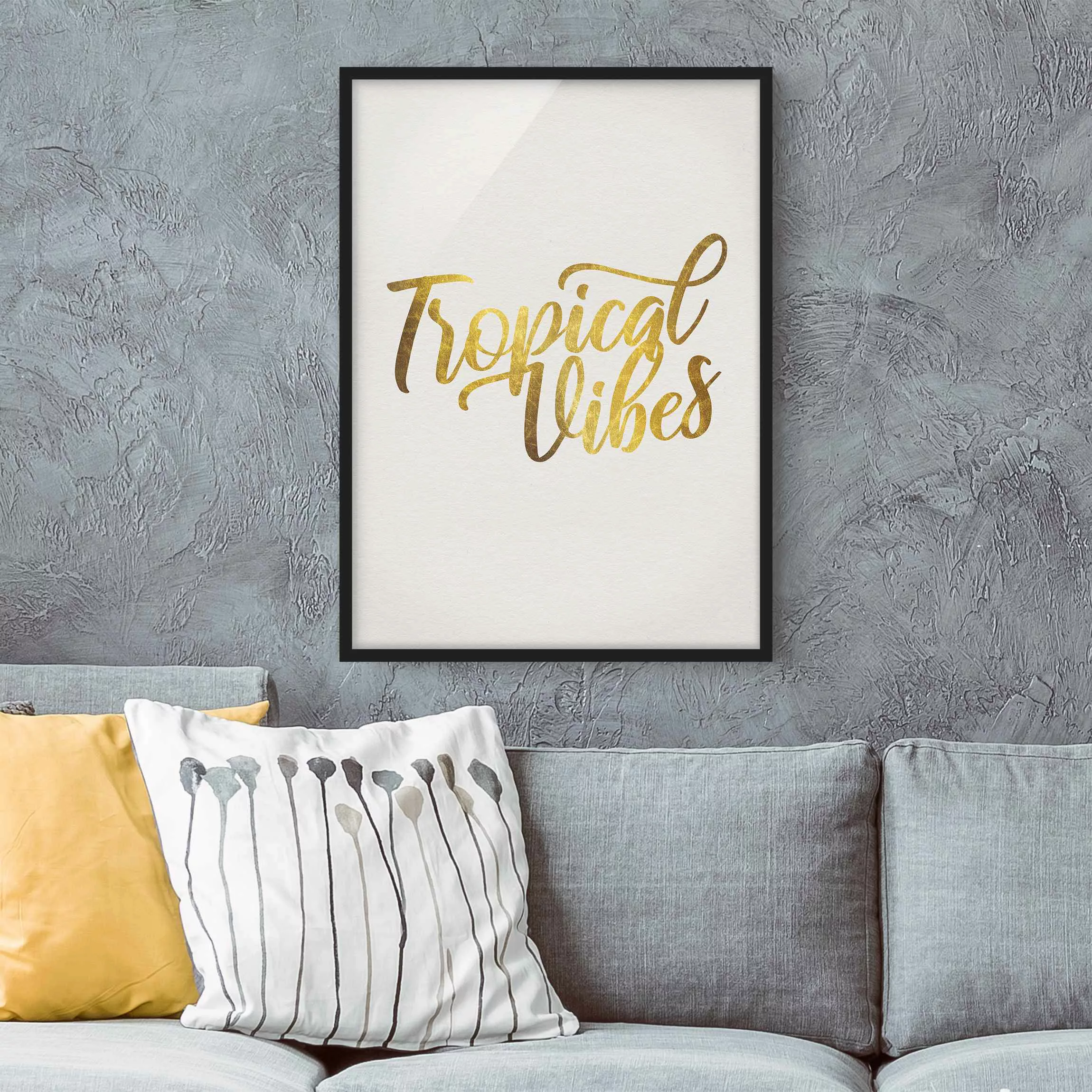 Bild mit Rahmen Spruch - Hochformat Gold - Tropical Vibes günstig online kaufen