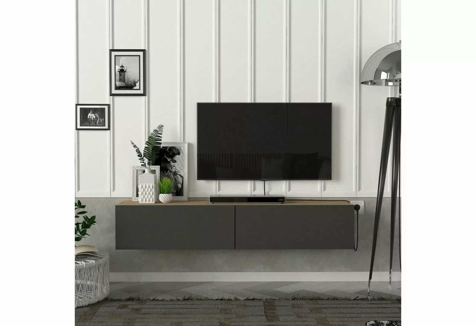 en.casa TV-Schrank »Toivakka« Fernsehschrank 135x31x25cm Eiche-Optik/Anthra günstig online kaufen