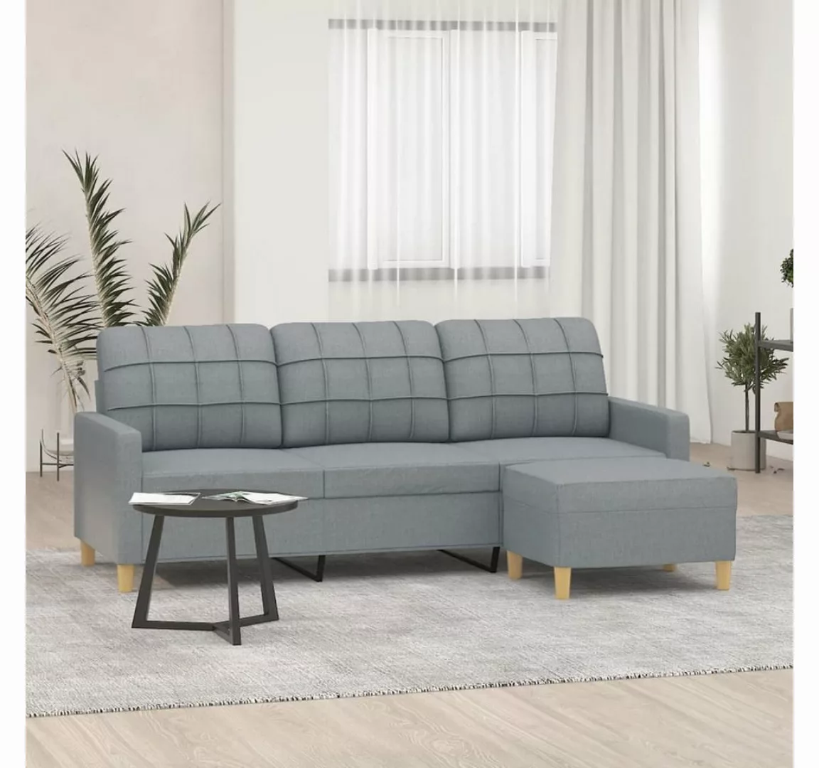 vidaXL Sofa 3-Sitzer-Sofa mit Hocker Hellgrau 180 cm Stoff günstig online kaufen