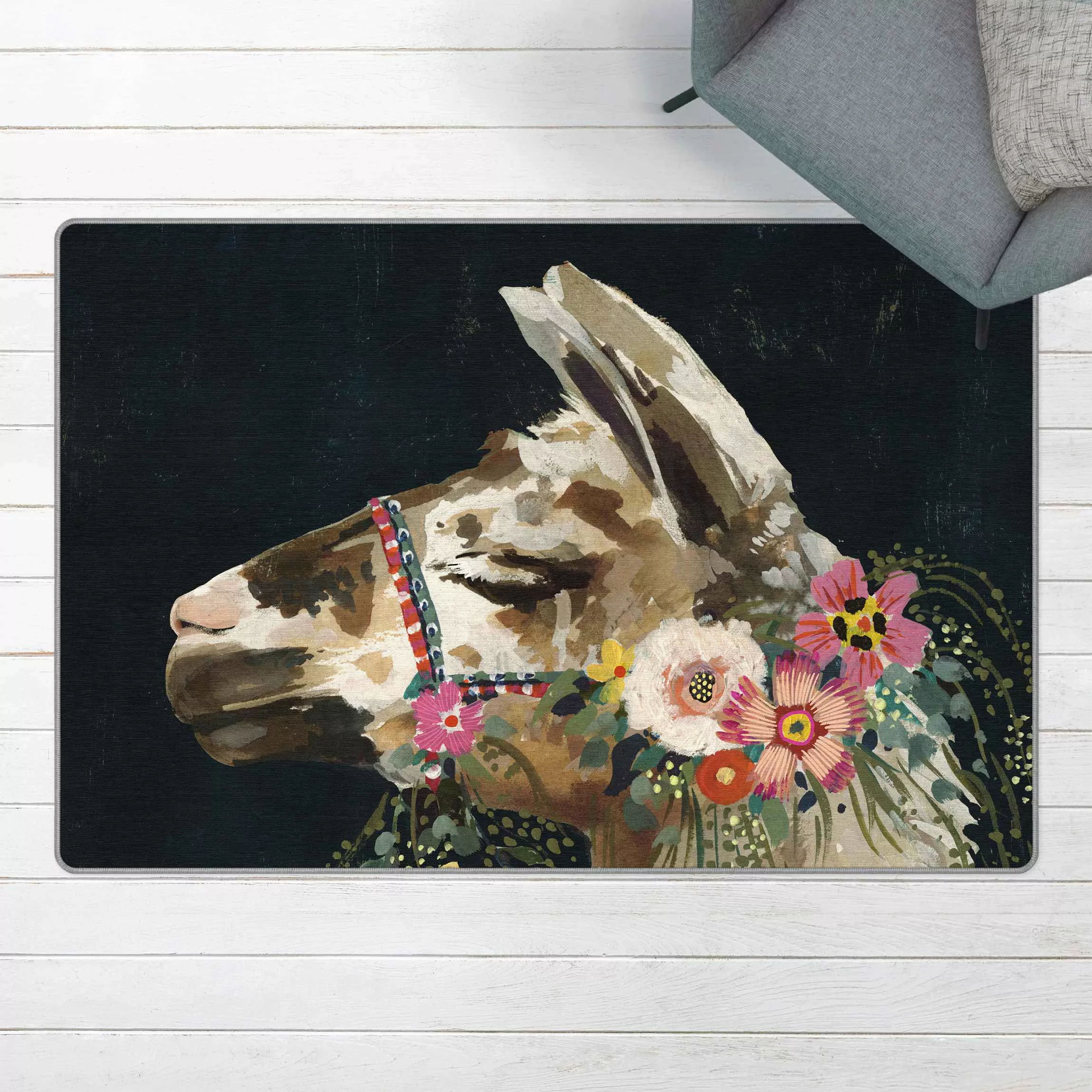 Teppich Lama mit Blumenschmuck II günstig online kaufen