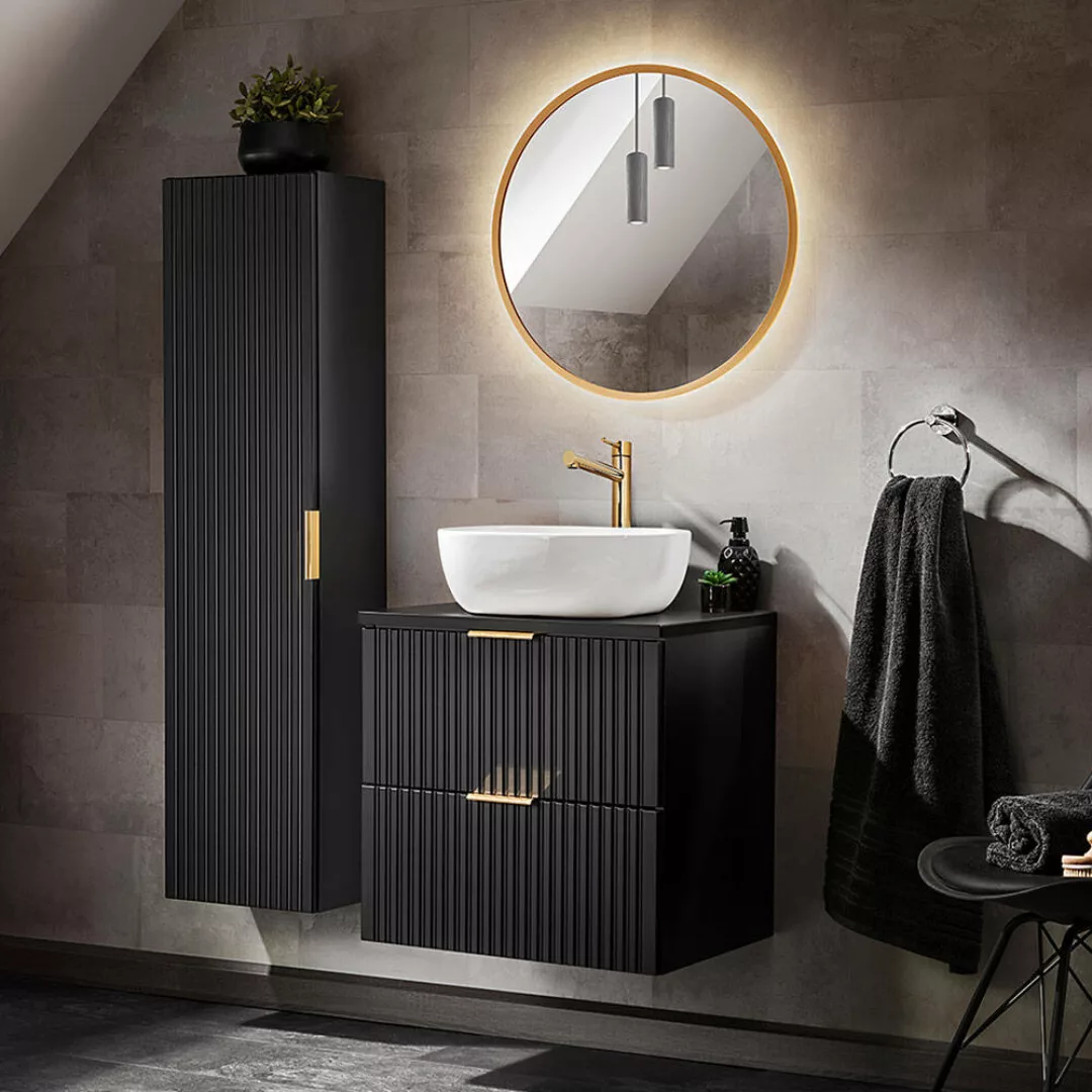 Badezimmer Möbel Set, 60cm Waschtisch mit Keramik Waschbecken, matt schwarz günstig online kaufen