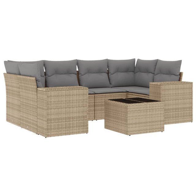 vidaXL Sofaelement 7-tlg. Garten-Sofagarnitur mit Kissen Beige Poly Rattan günstig online kaufen