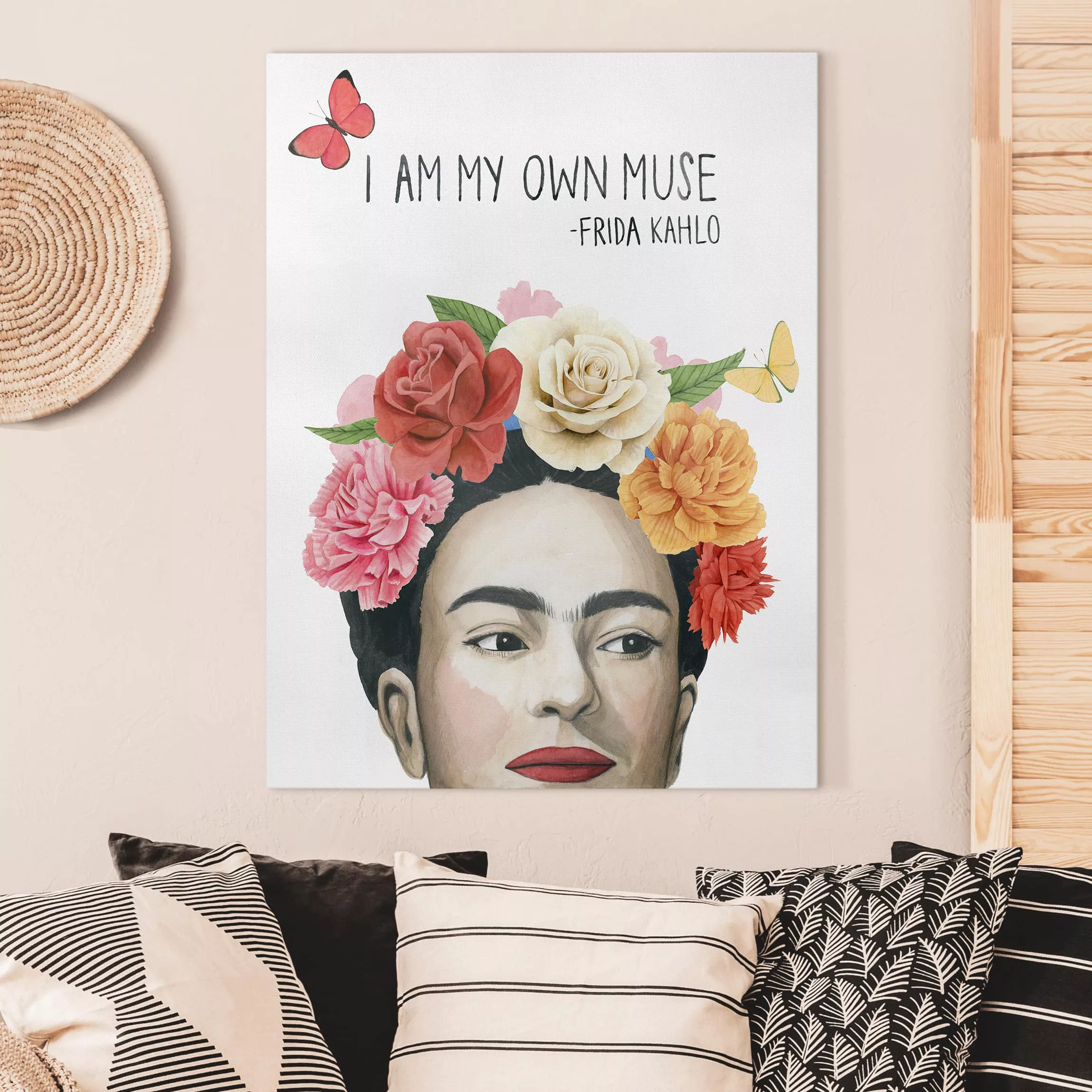 Leinwandbild Spruch - Hochformat Fridas Gedanken - Muse günstig online kaufen