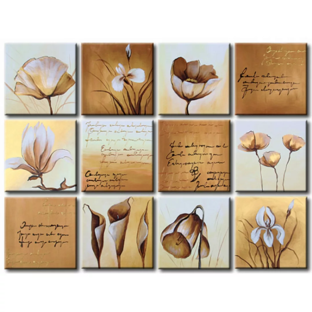 Leinwandbild Blumen in Gold  XXL günstig online kaufen