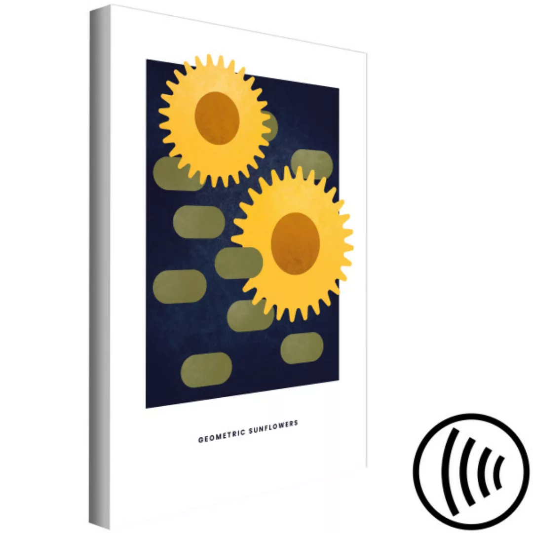 Bild auf Leinwand Mechanische Sonnenblumen - abstraktes Motiv auf blauem Hi günstig online kaufen