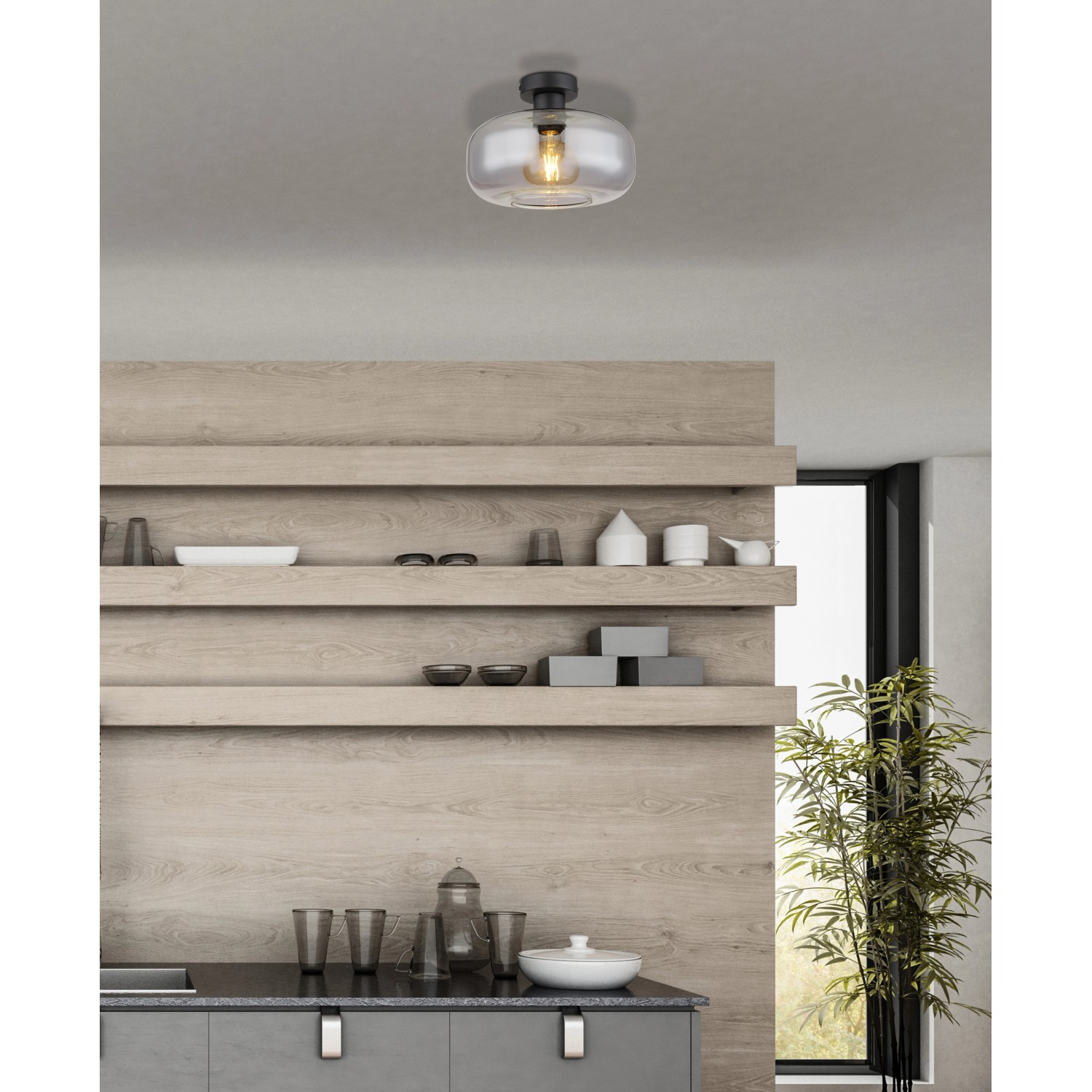 Globo Deckenleuchte 1-flammig Schwarz matt-Rauchfarben 280 x 205 mm günstig online kaufen