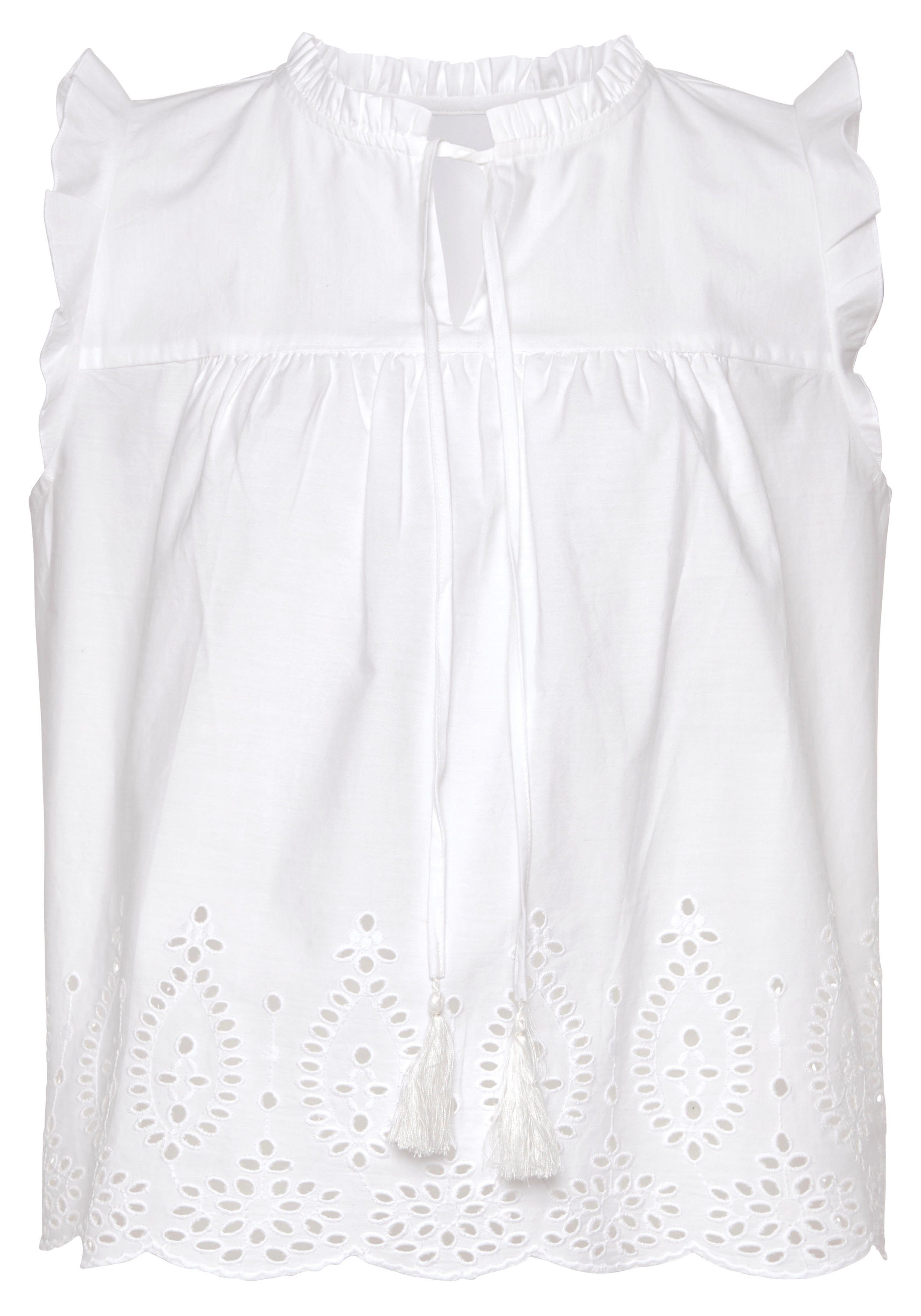 Vivance Kurzarmbluse, mit Broderie Anglaise und V-Ausschnitt, Blusentop, so günstig online kaufen