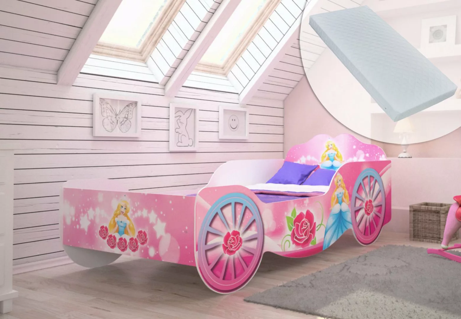 Kids Collective Kinderbett Kutsche Mädchenbett 70x140, 80x160 mit Rausfalls günstig online kaufen