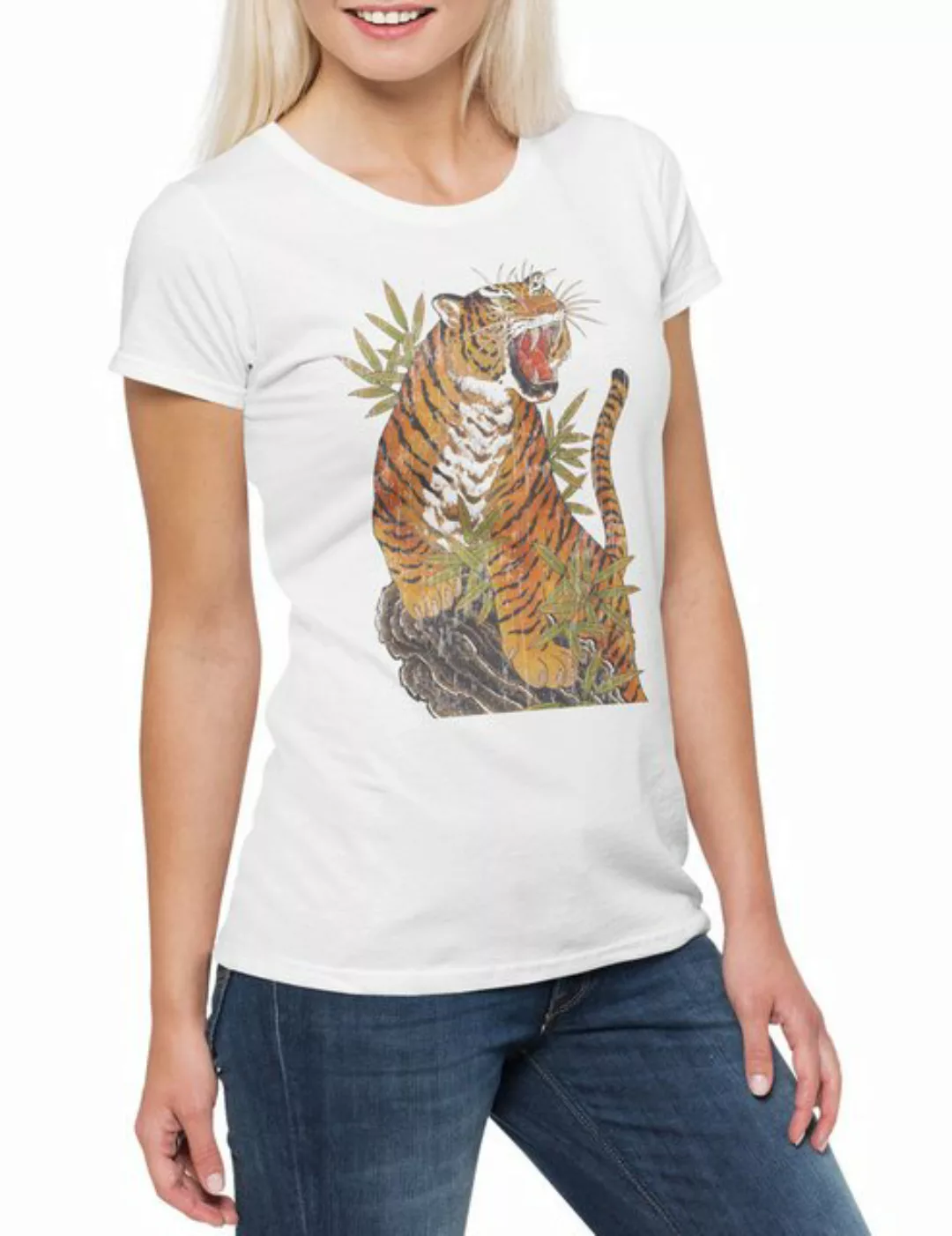 Urban Backwoods Print-Shirt Yak Tiger Damen T-Shirt Samurai Warrior Way Ban günstig online kaufen