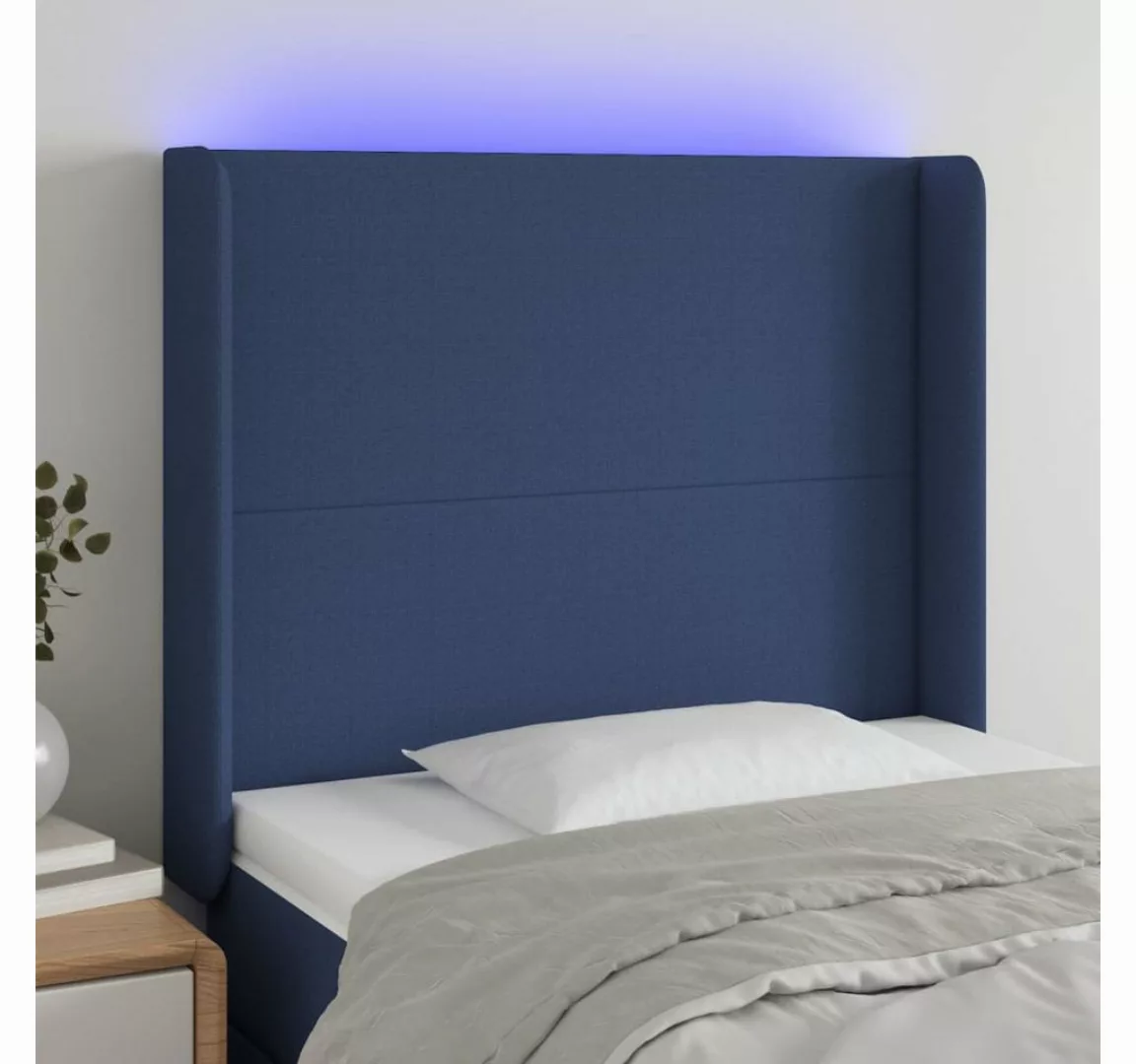 vidaXL Bett, LED Kopfteil Blau 103x16x118/128 cm Stoff günstig online kaufen