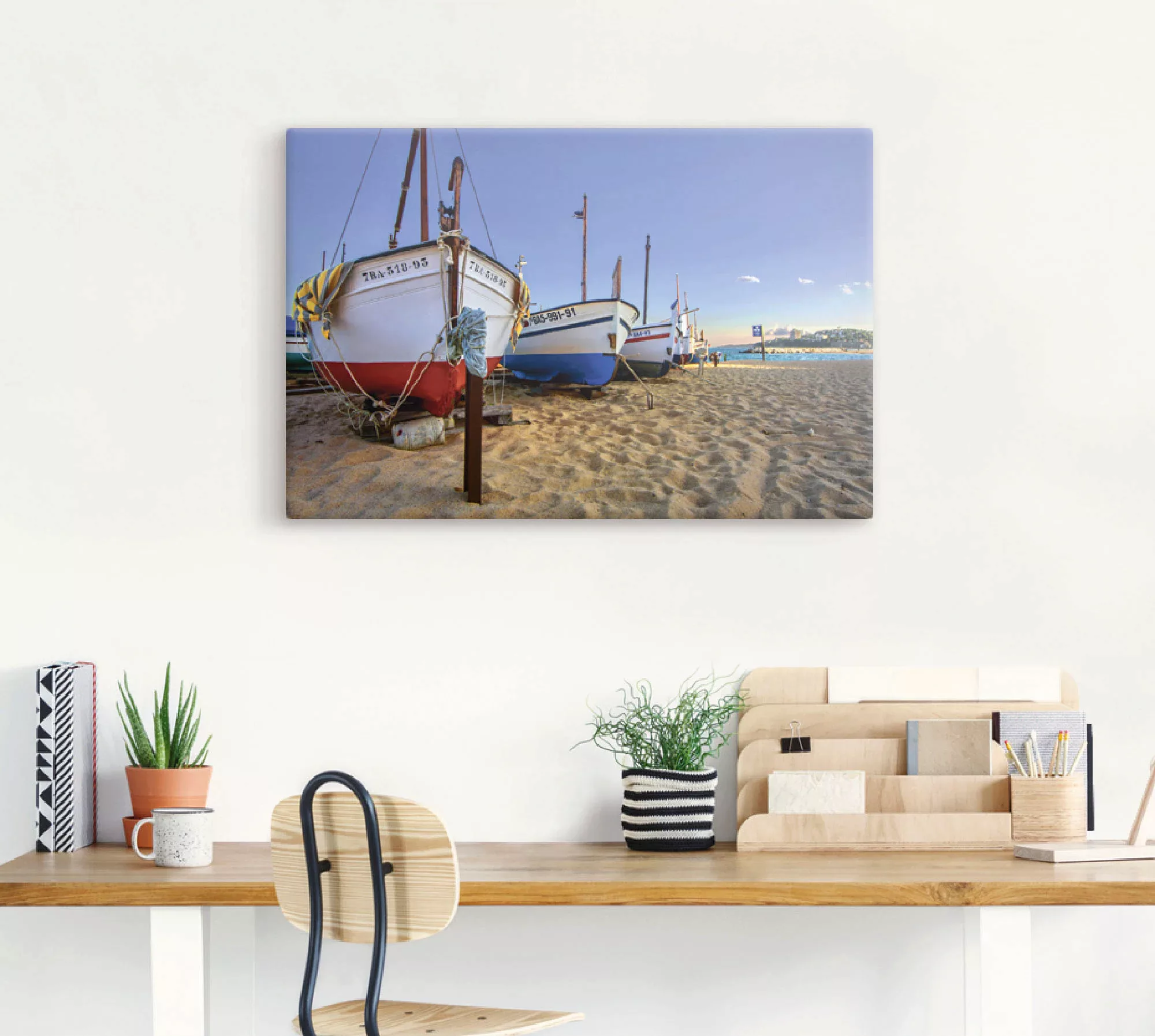 Artland Leinwandbild "Fischerboote am Strand", Strand, (1 St.), auf Keilrah günstig online kaufen