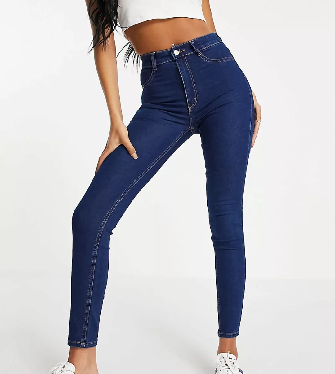 Pull&Bear Tall – Superenge Basic-Jeans mit hohem Bund in Mittelblau günstig online kaufen