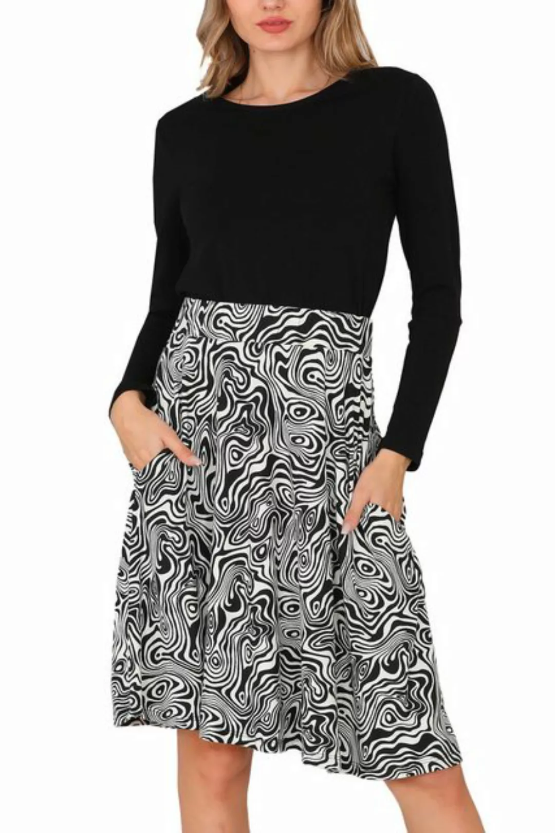 Bongual Midikleid 2-in-1 elegantes Kleid Zebra Print mit Taschen günstig online kaufen