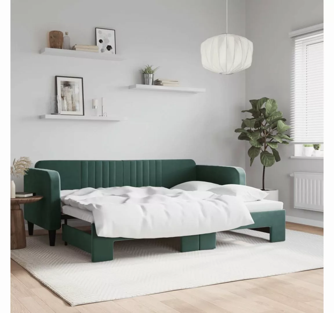 vidaXL Gästebett Gästebett Tagesbett Ausziehbar Dunkelgrün 80x200 cm Samt B günstig online kaufen