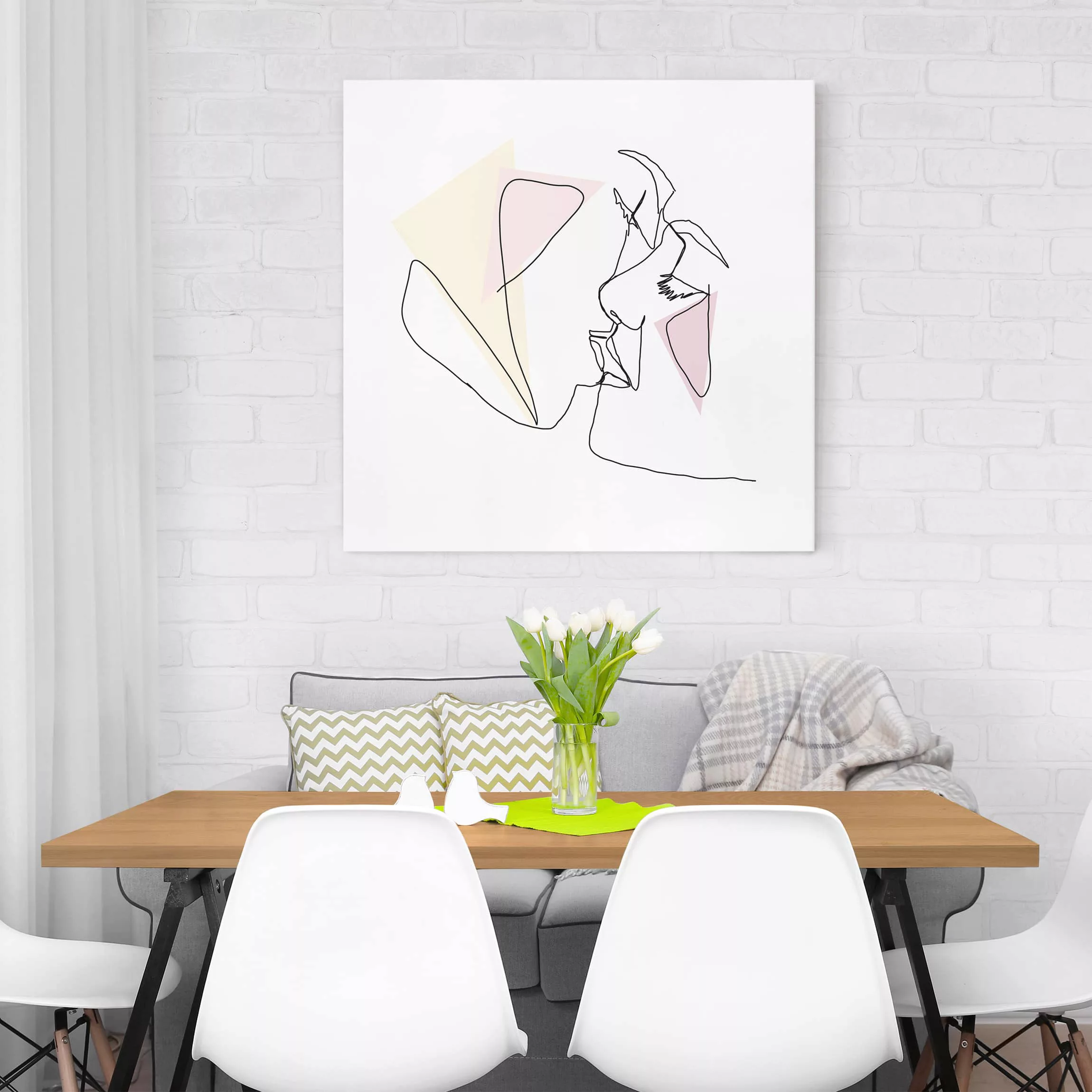 Leinwandbild Portrait - Quadrat Kuss Gesichter Line Art günstig online kaufen