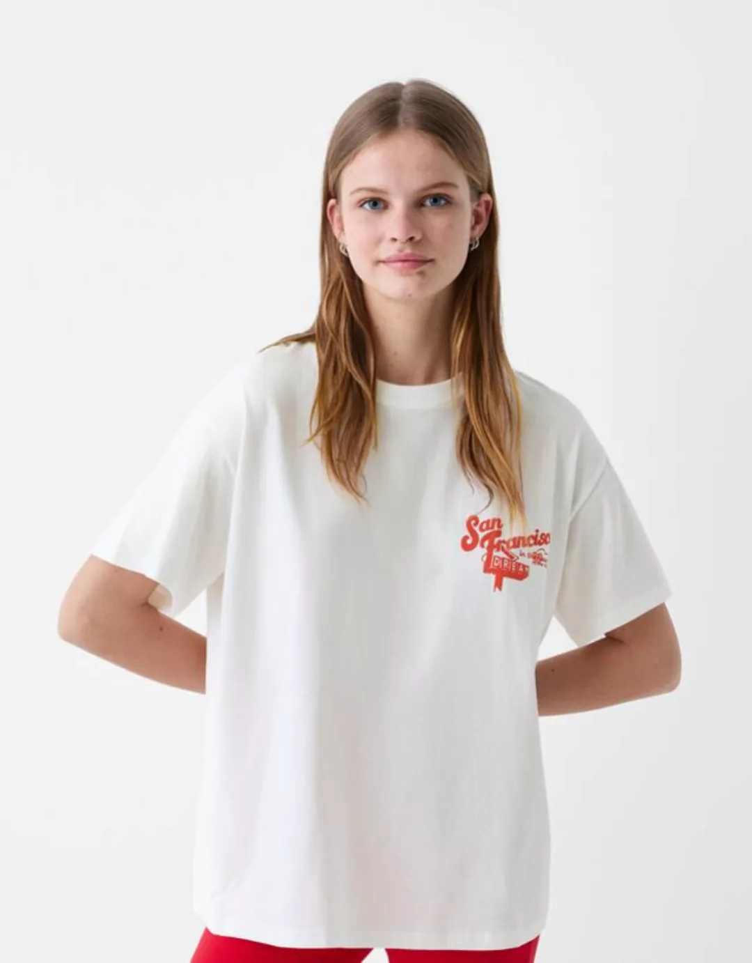 Bershka Oversize-T-Shirt Mit Print Bskteen Xs Grbrochenes Weiss günstig online kaufen