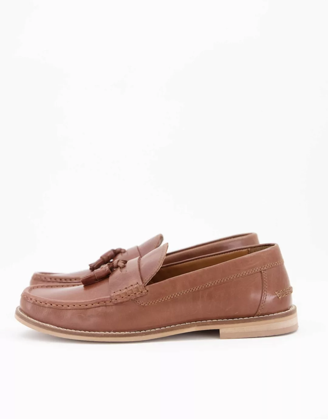 ASOS DESIGN – Tasselloafer aus hellbraunem Leder mit Natursohle günstig online kaufen