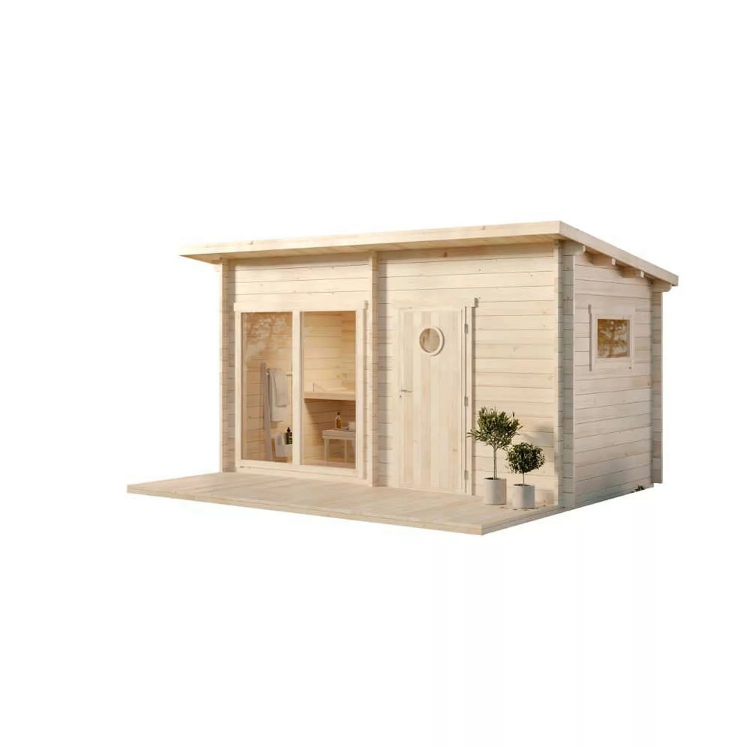 Polhus Gartensauna Kivi Naturbelassen 465 cm x 390 cm Wandstärke 44 mm günstig online kaufen