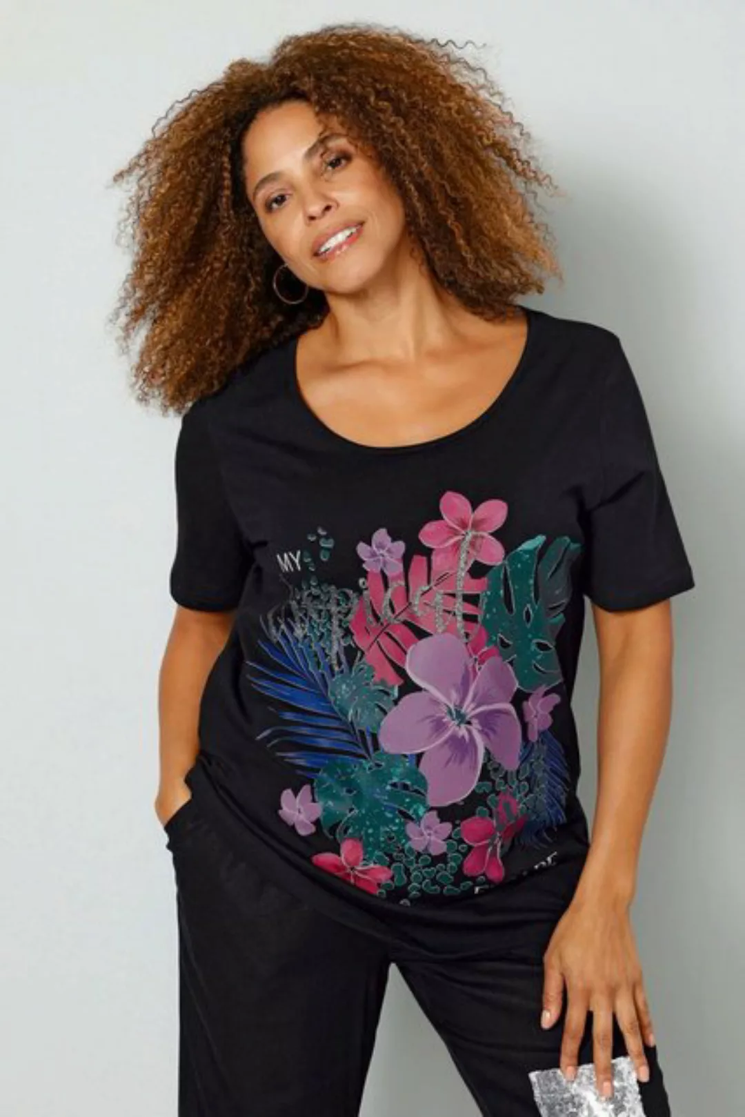 MIAMODA Rundhalsshirt T-Shirt großer Blumen Druck Halbarm günstig online kaufen