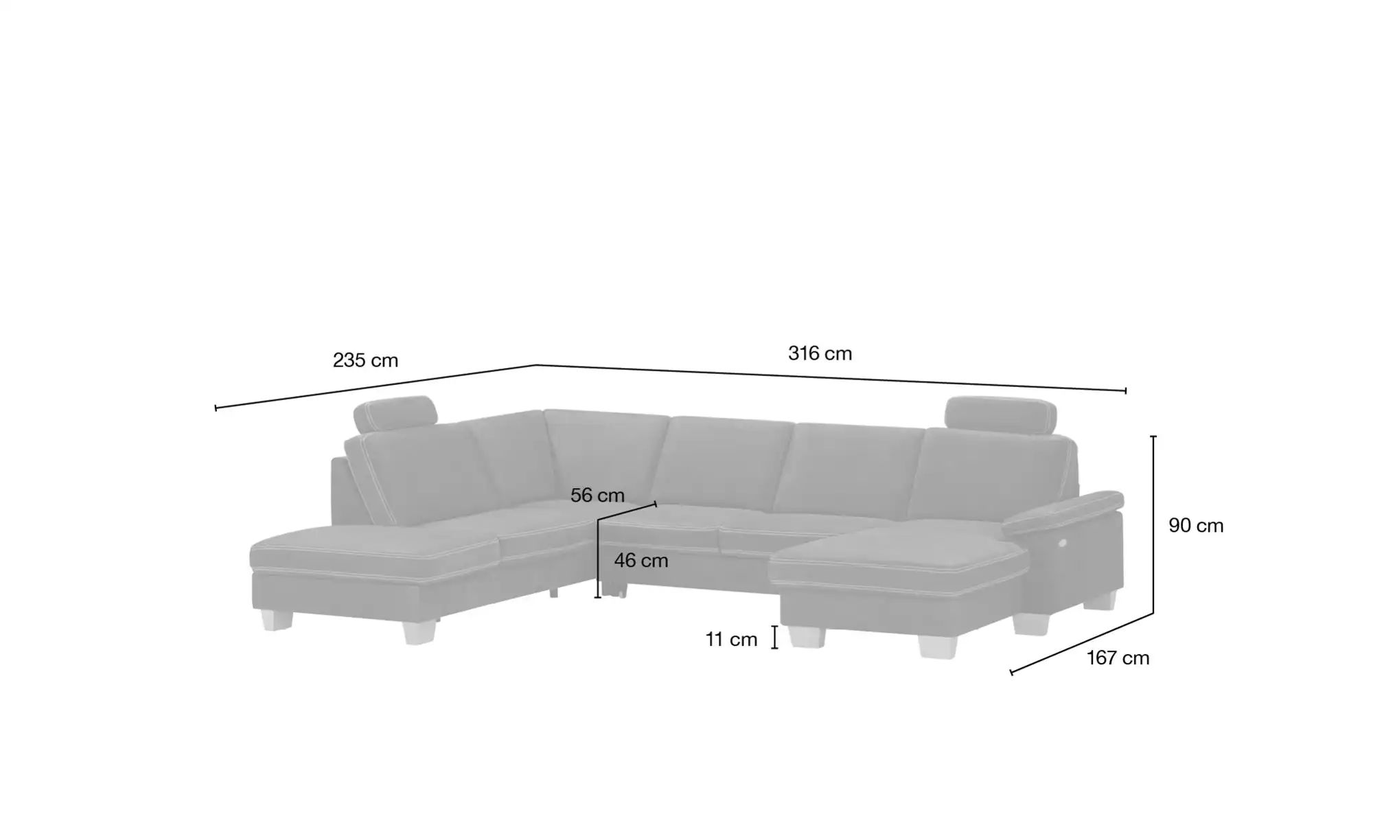 meinSofa Wohnlandschaft Leder Samu ¦ braun ¦ Maße (cm): B: 316 H: 90 T: 235 günstig online kaufen