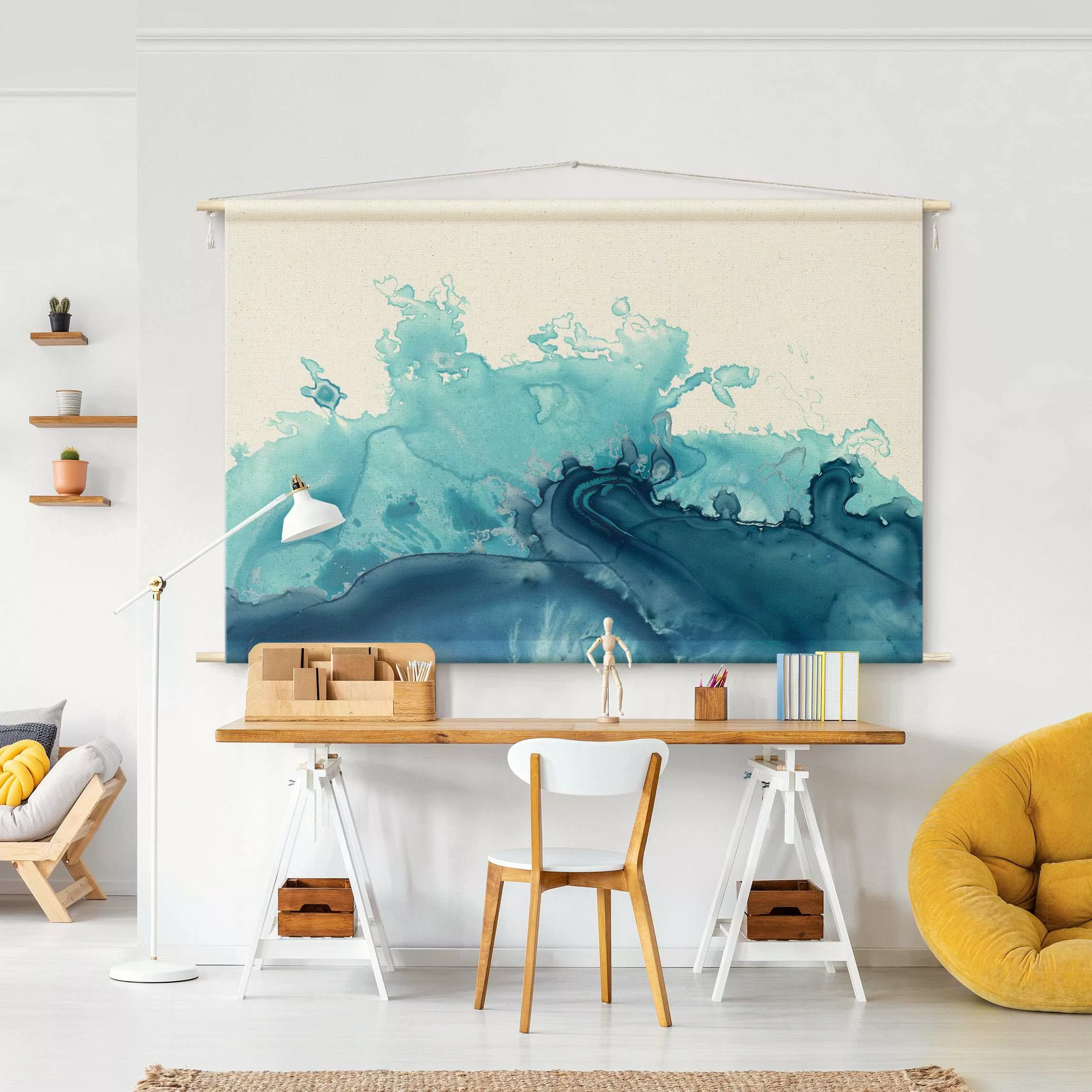 Wandteppich Welle Aquarell Blau I günstig online kaufen