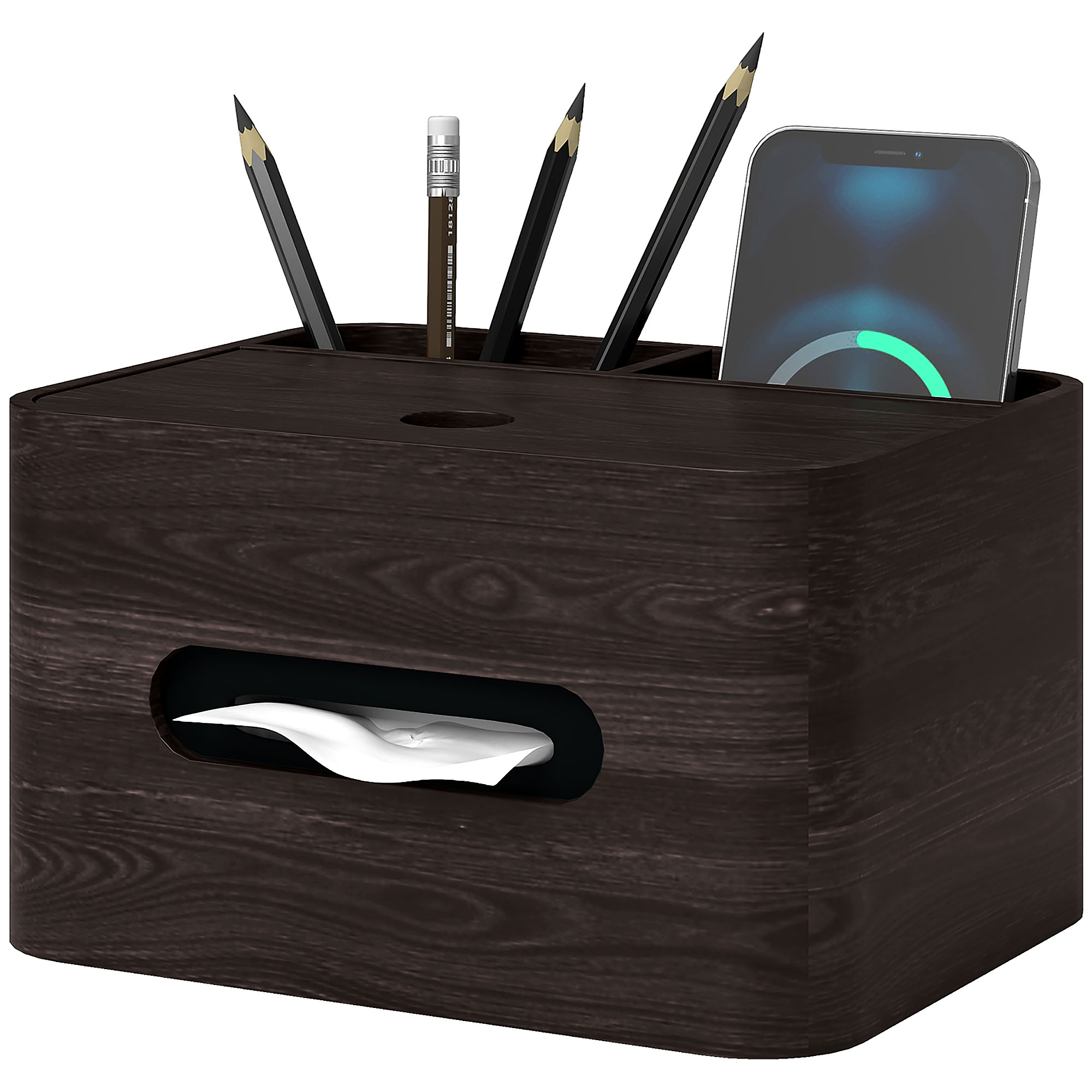 HOMCOM Holztaschentuchbox, Spender mit 2 Aufbewahrungsfächern, für Esstisch günstig online kaufen