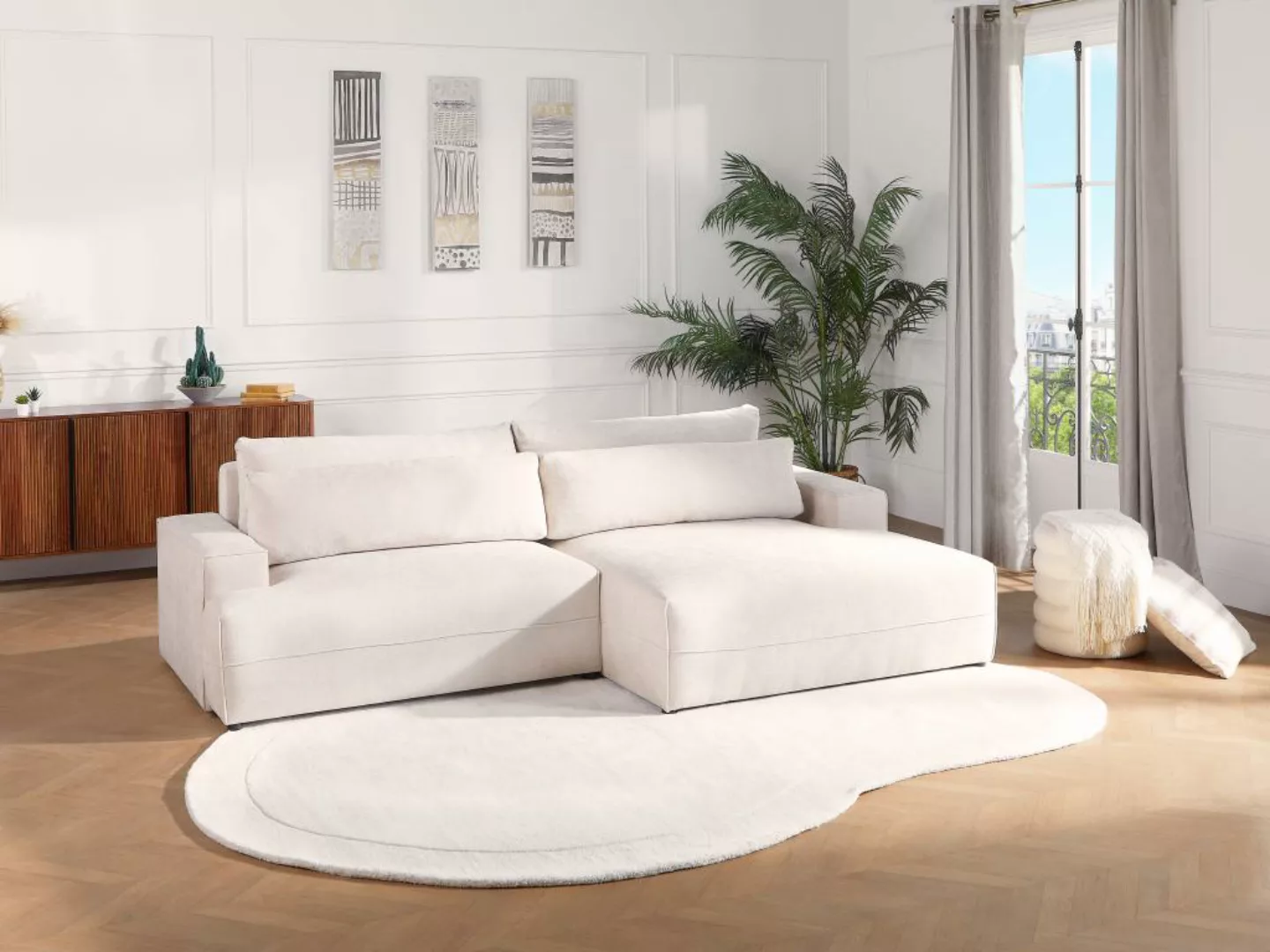 Ecksofa mit Schlaffunktion - Ecke rechts - Strukturstoff - Beige - BREGLIO günstig online kaufen