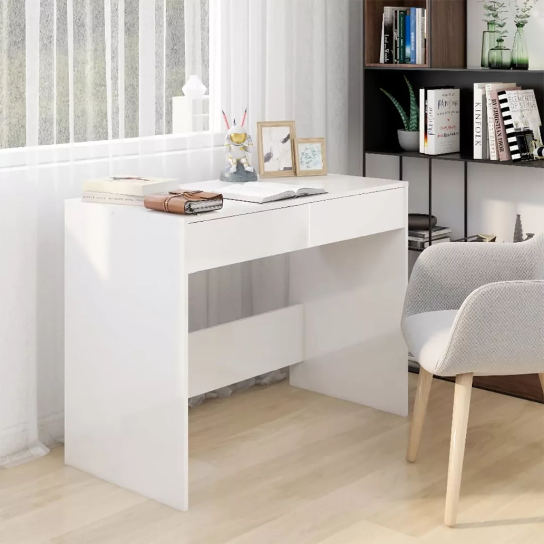 Schreibtisch Hochglanz-weiß 101x50x76,5 Cm Spanplatte günstig online kaufen