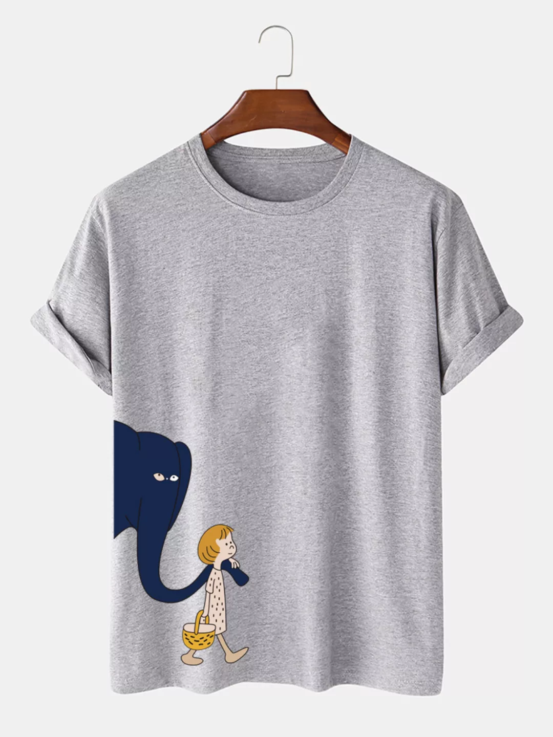 Herren Cartoon Elephant & Girl Print Cotton Plain Täglich dünne T-Shirts günstig online kaufen